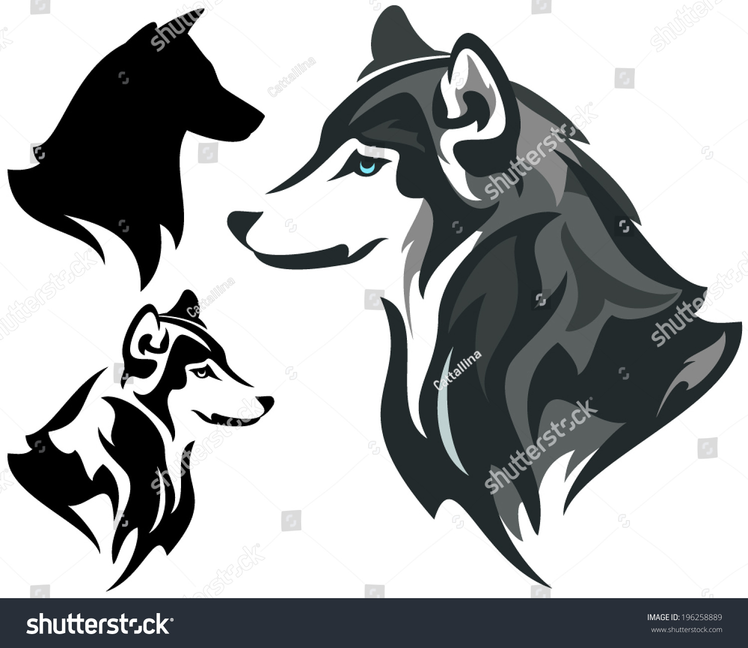 Husky Dog Design - Animal Head Side View Illustration In Color And