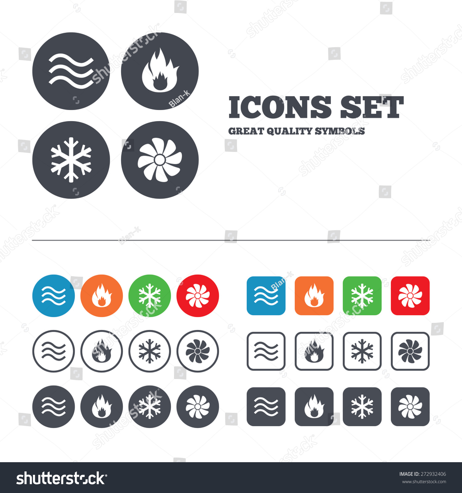 Hvac Icons. Heating, Ventilating And Air Conditioning Symbols. Water