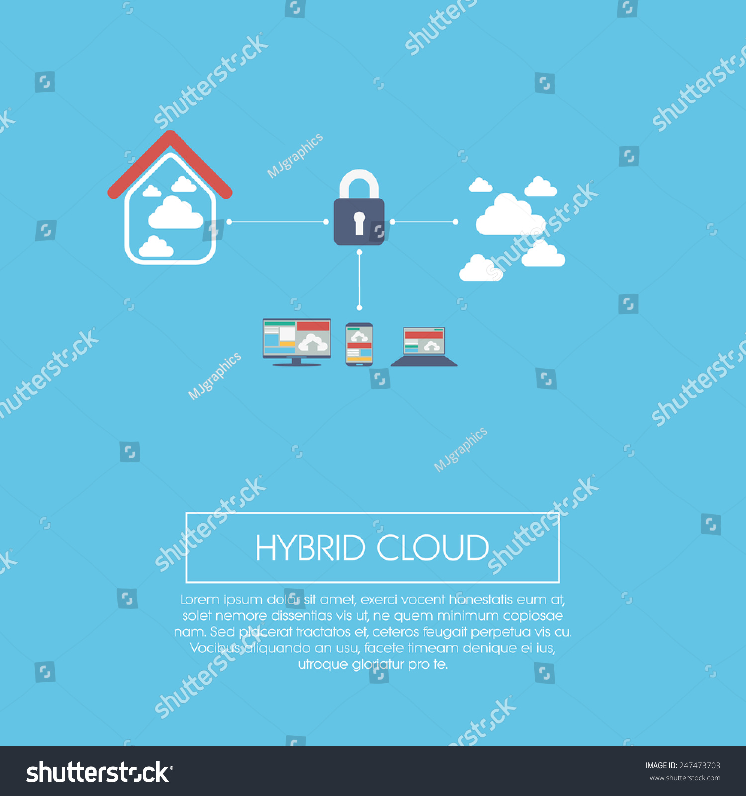 Hybrid Cloud Computing Concept Infographics Template Stock Vector