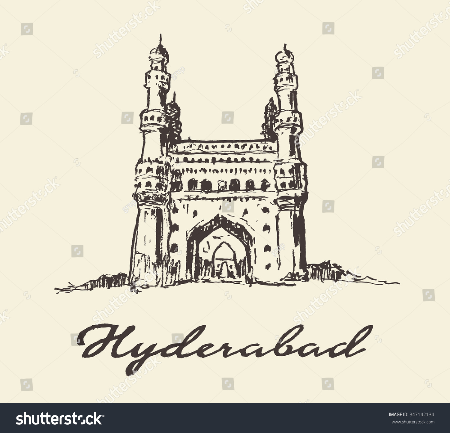 Hyderabad India Charminar vector illustration hand drawn sketch Hyderabad India Charminar vector illustration hand drawn sketch