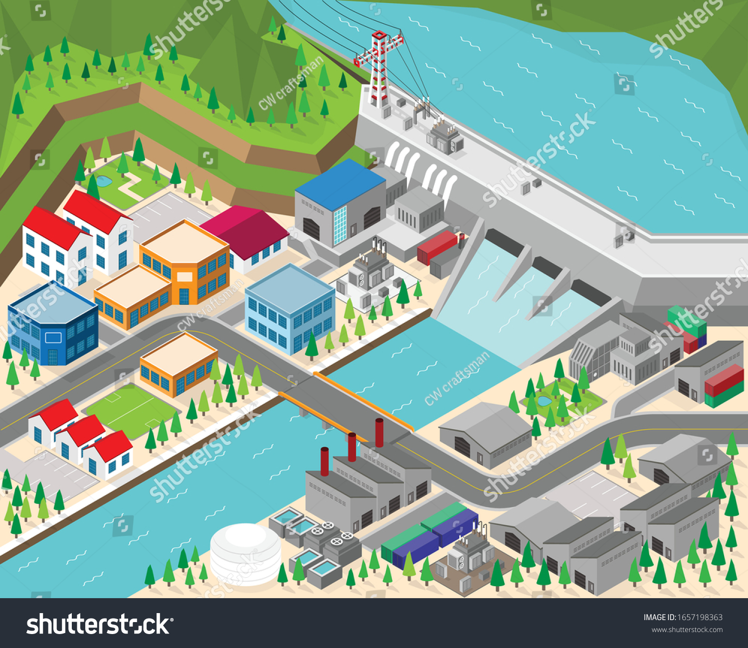 Hydro Power Plant Dam Hydro Turbine Stock Vector Royalty Free