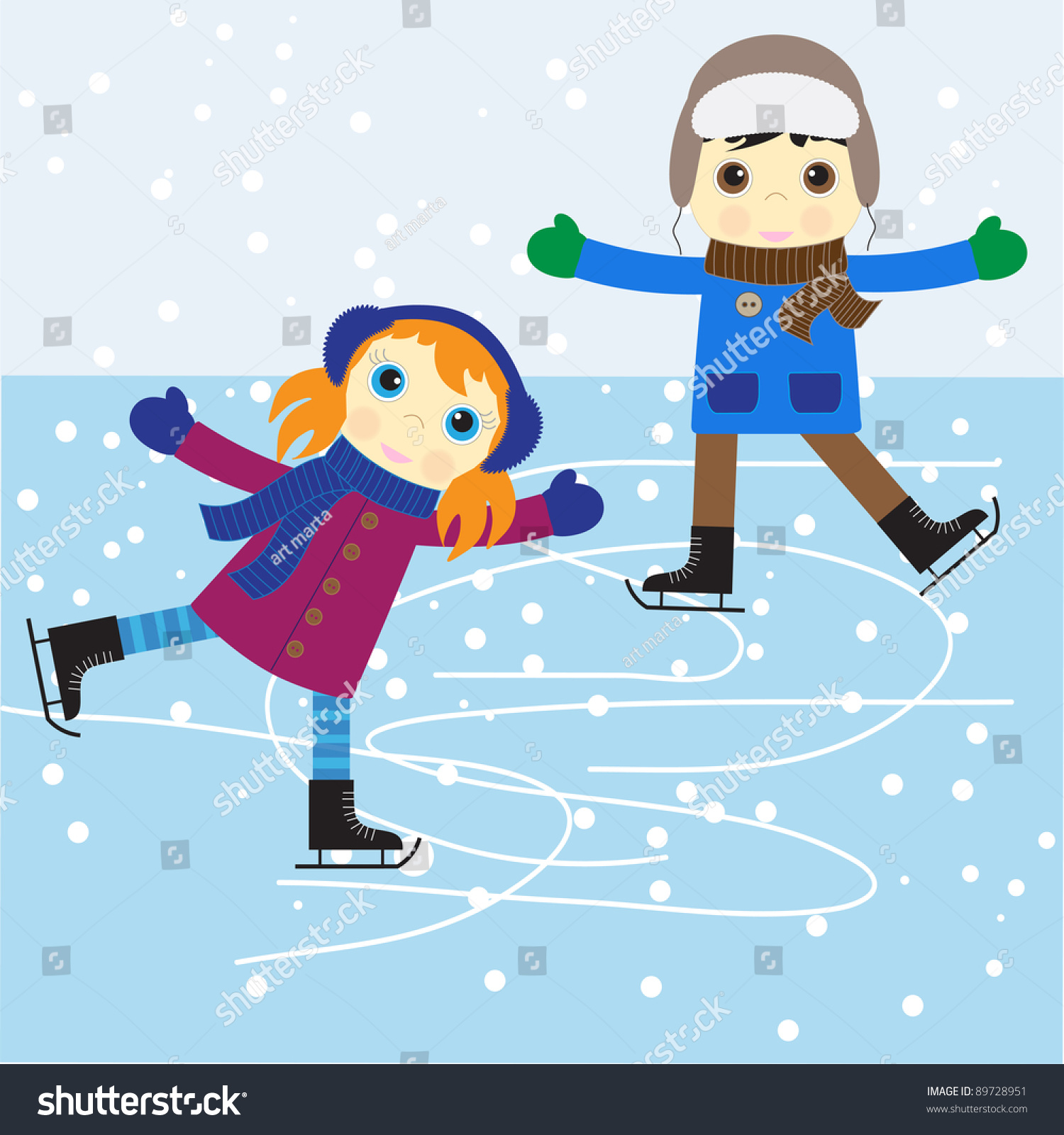 Ice Skating Boy And Girl. Vector Illustration. - 89728951 : Shutterstock