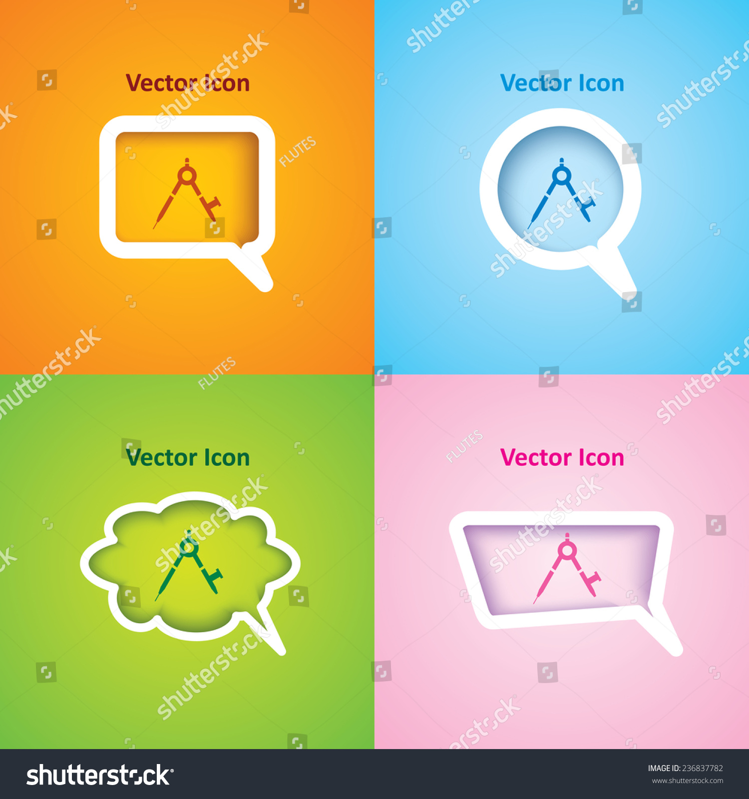 Icon Of Math Compass On Four Kinds Of Speech Bubble With Four Different