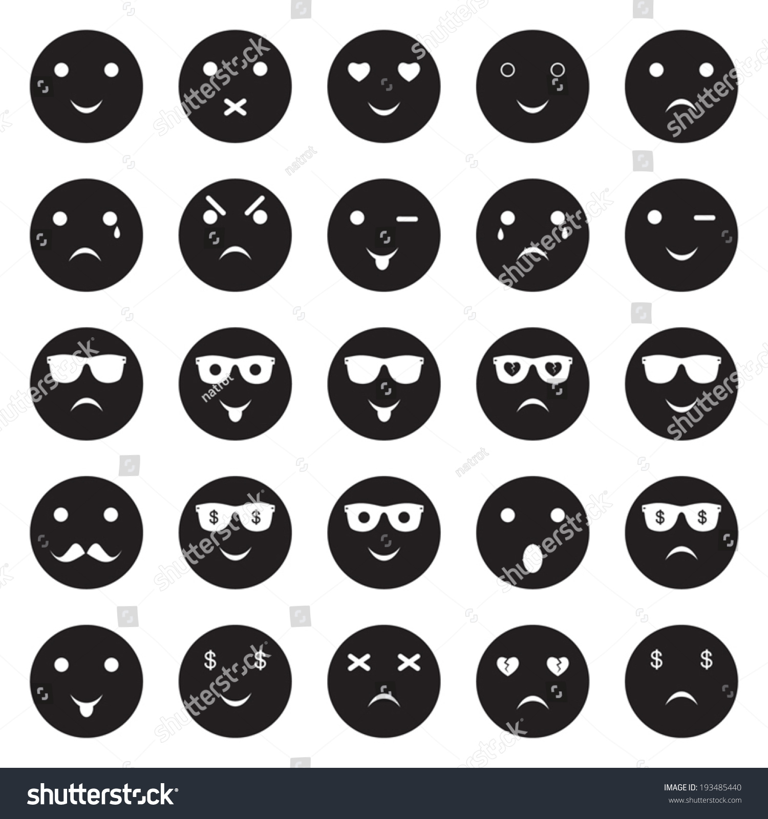 Icons Of Smiley Faces Vector 193485440 Shutterstock