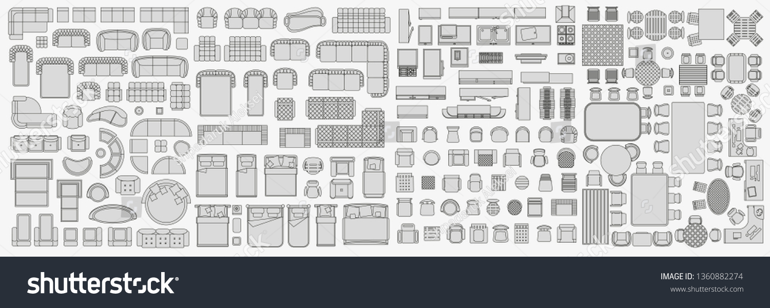 Icons Set Interior Top View Isolated Stock Vector Royalty Free 1360882274