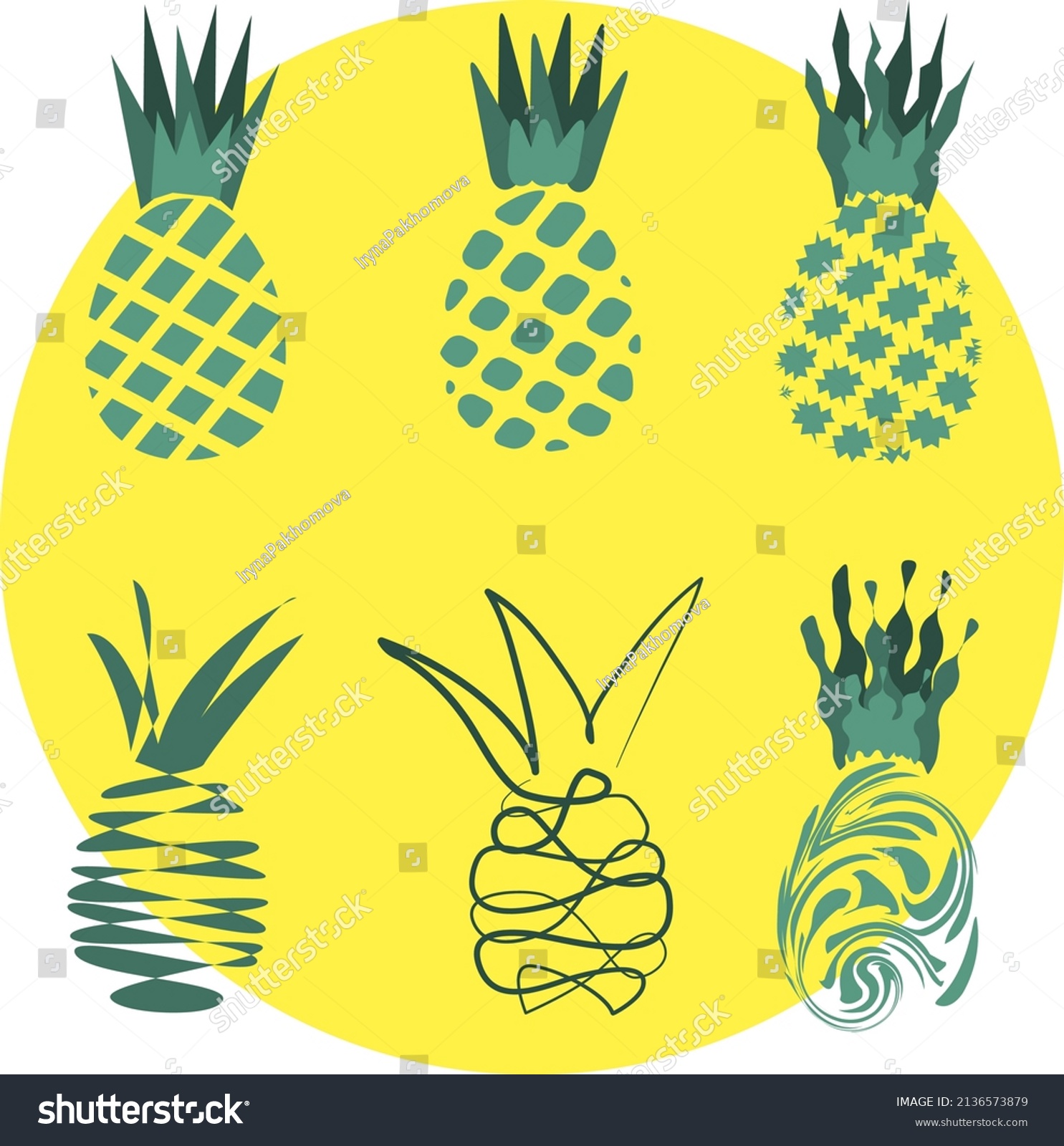 Icons Set Hand Drawing Pineapples Modern Stock Vector Royalty Free