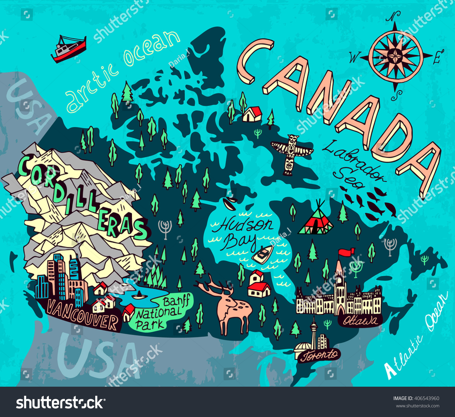 Illustrated Map Of Canada. Travel. Cartography Stock Vector 406543960