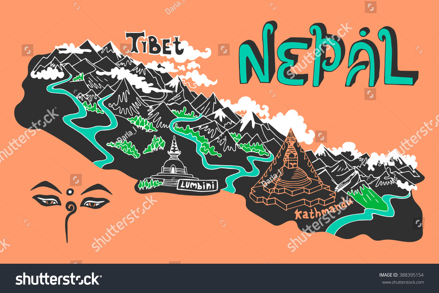 Illustrated Map Nepal Stock Vector Shutterstock The Best Porn Website