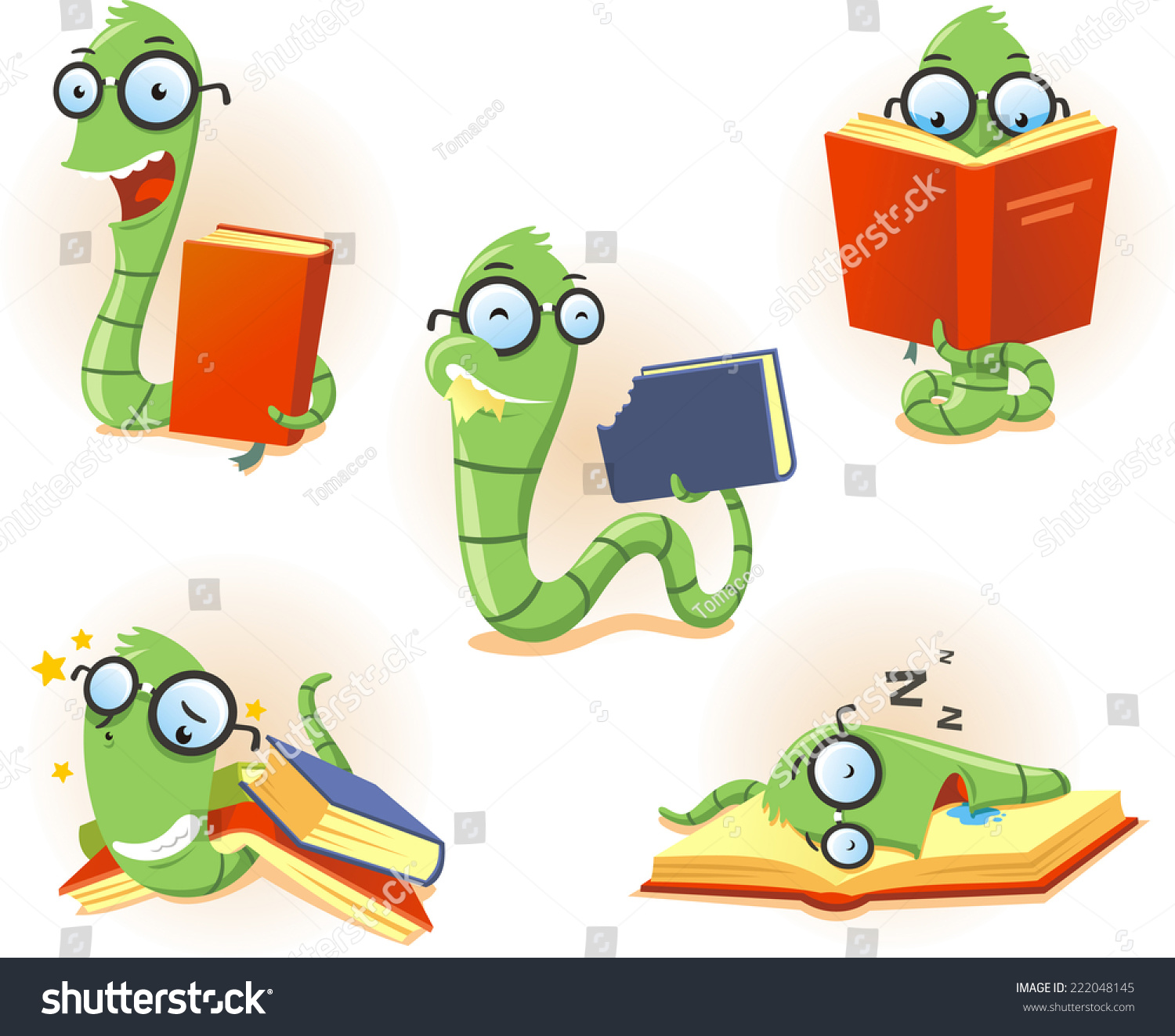 Illustration About A Funny Bookworm Set, With Bookworm Worm Book Story ...