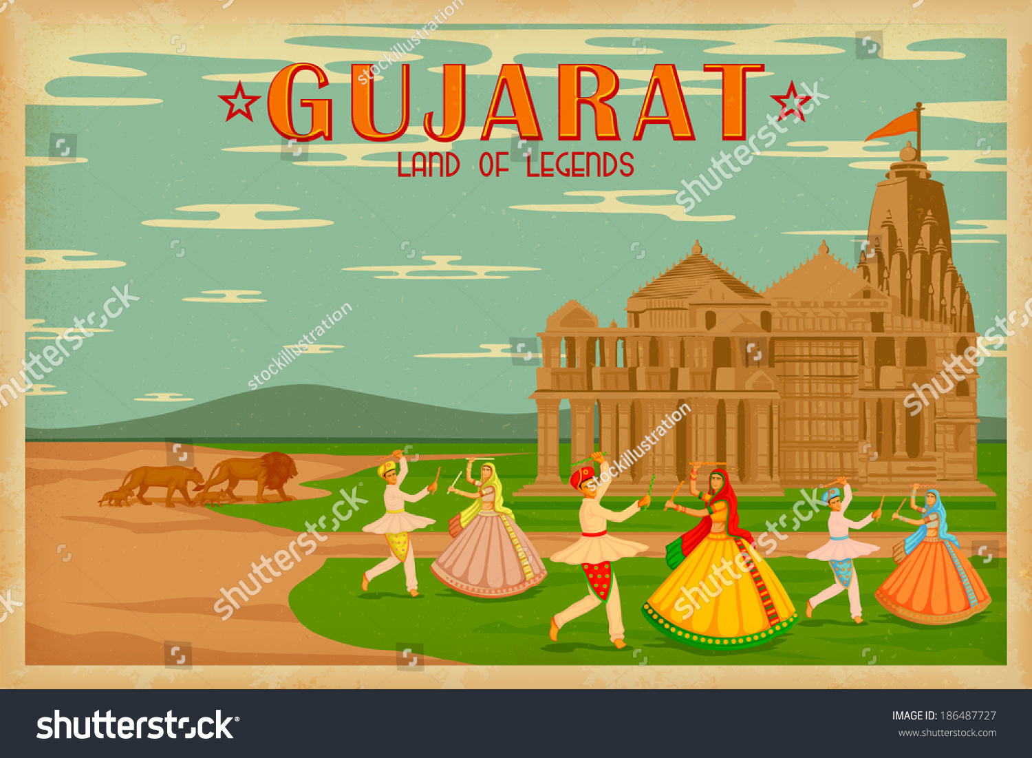 Illustration Depicting The Culture Of Gujrat, India - 186487727 