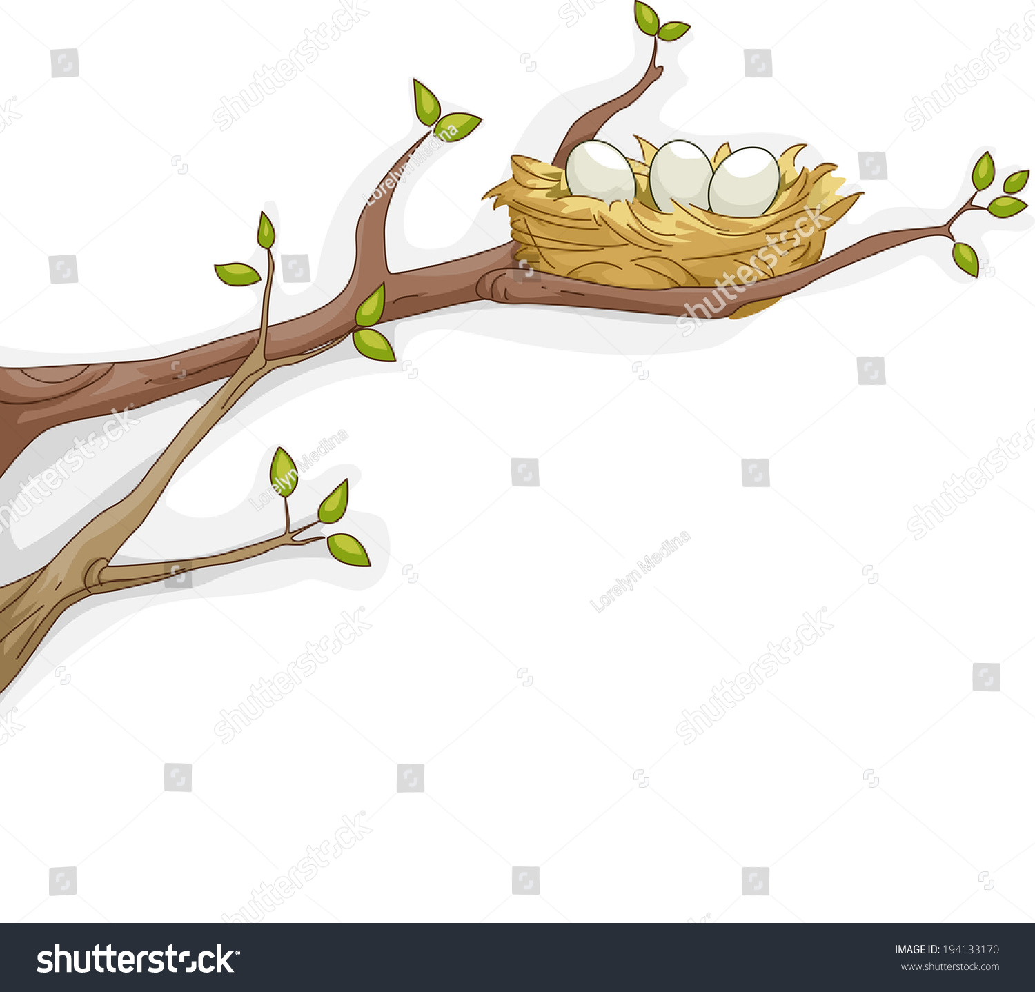 Illustration Featuring A Bird's Nest Resting On A Tree Branch 