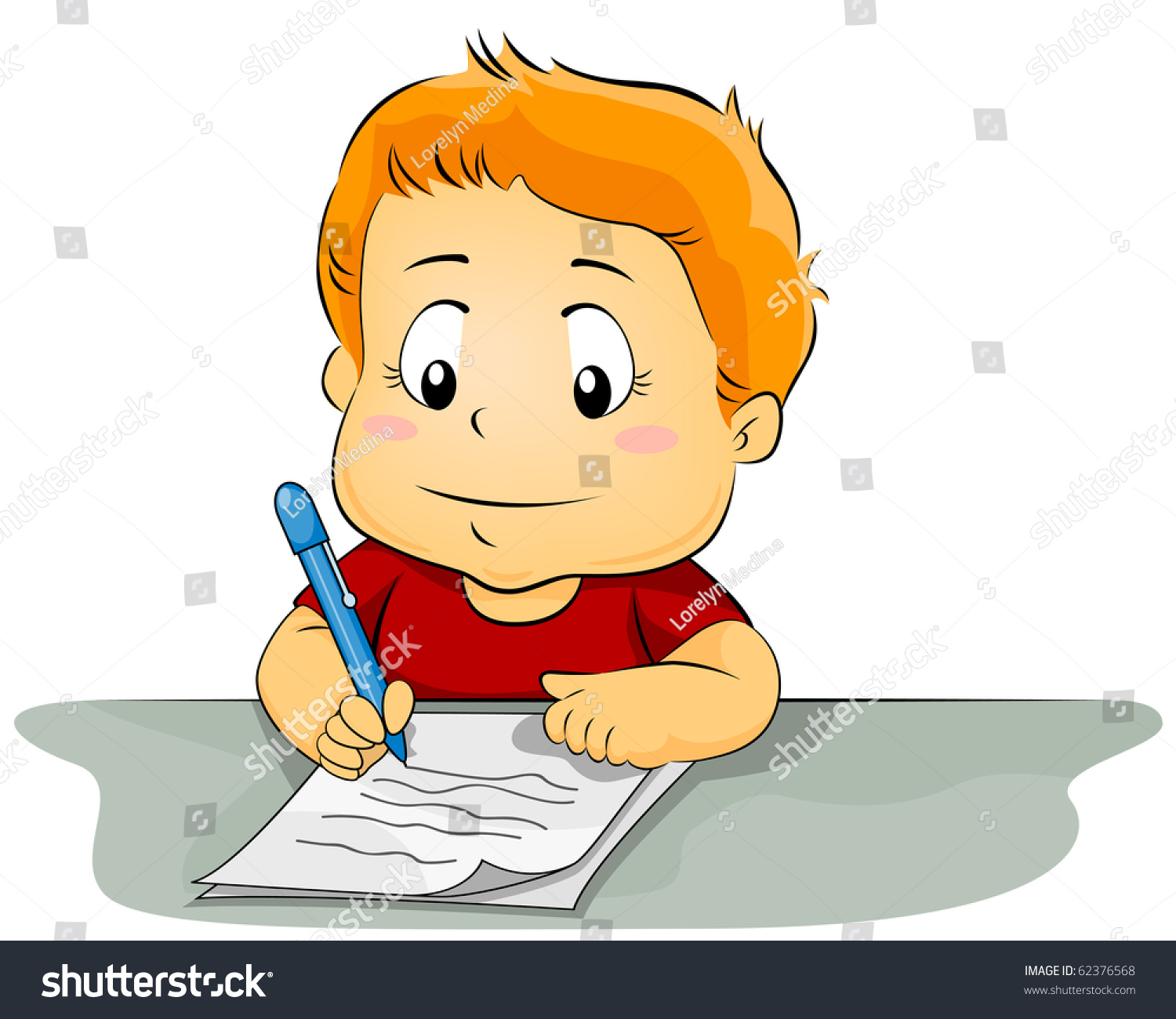 Illustration Featuring A Kid Writing On A Piece Of Paper - Vector