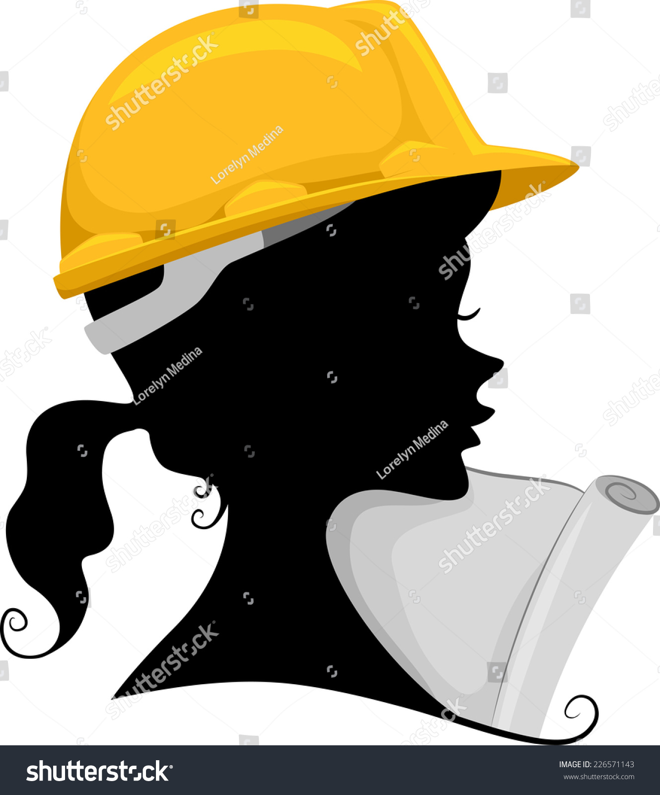 Illustration Featuring Silhouette Female Engineer Stock Vector