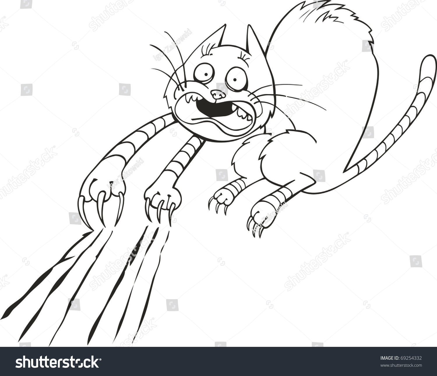 Illustration Coloring Book Frightened Cat Scratching Stock Vector