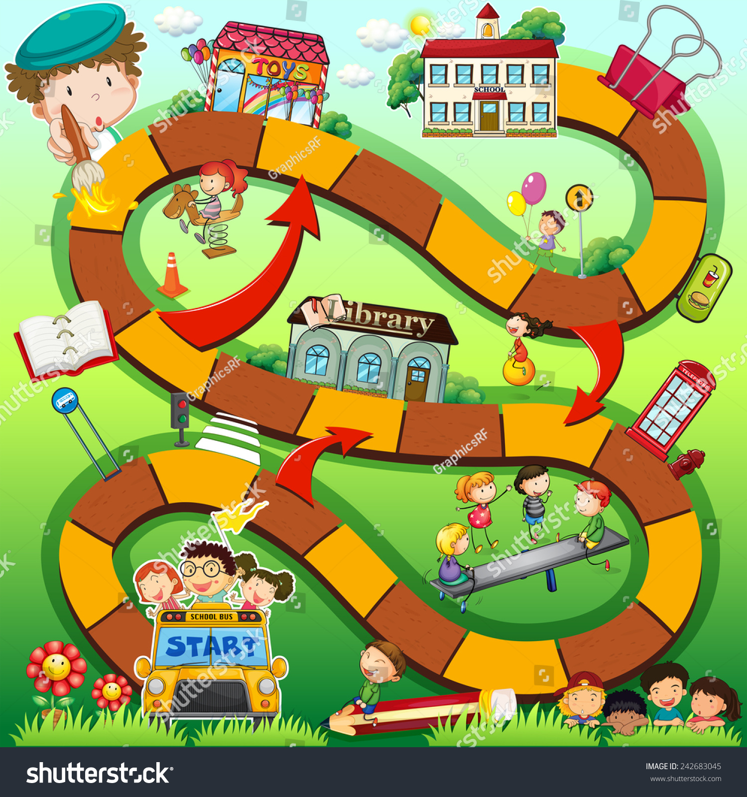 Illustration Of A Boardgame With School Background 242683045