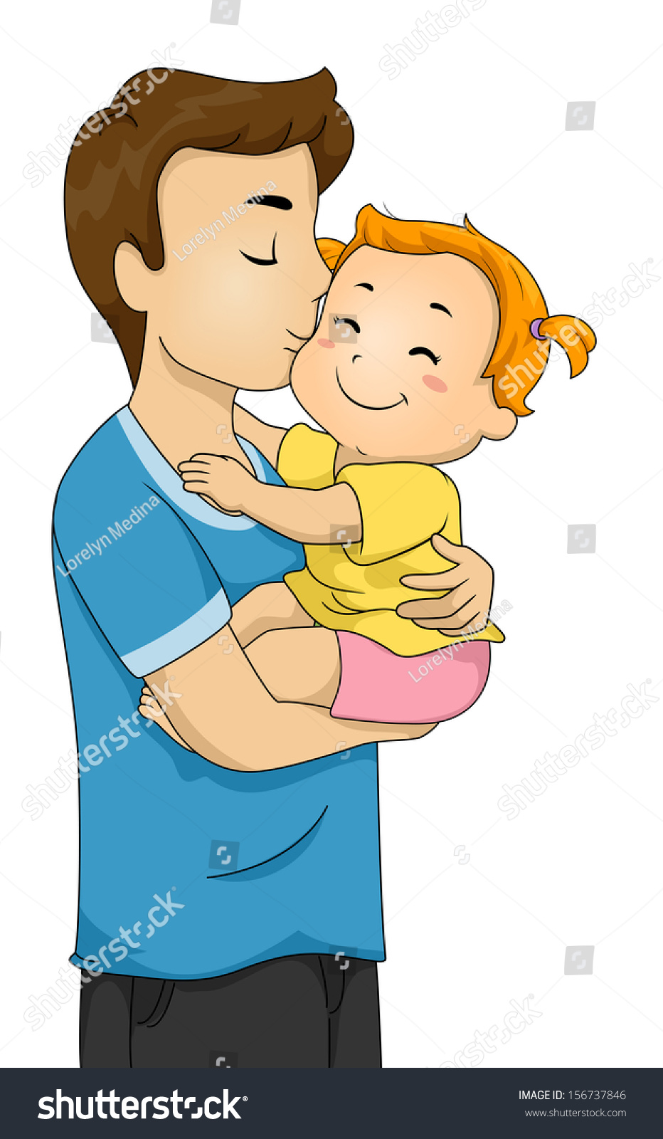 Illustration Of A Doting Father Kissing His Baby On The Cheek 