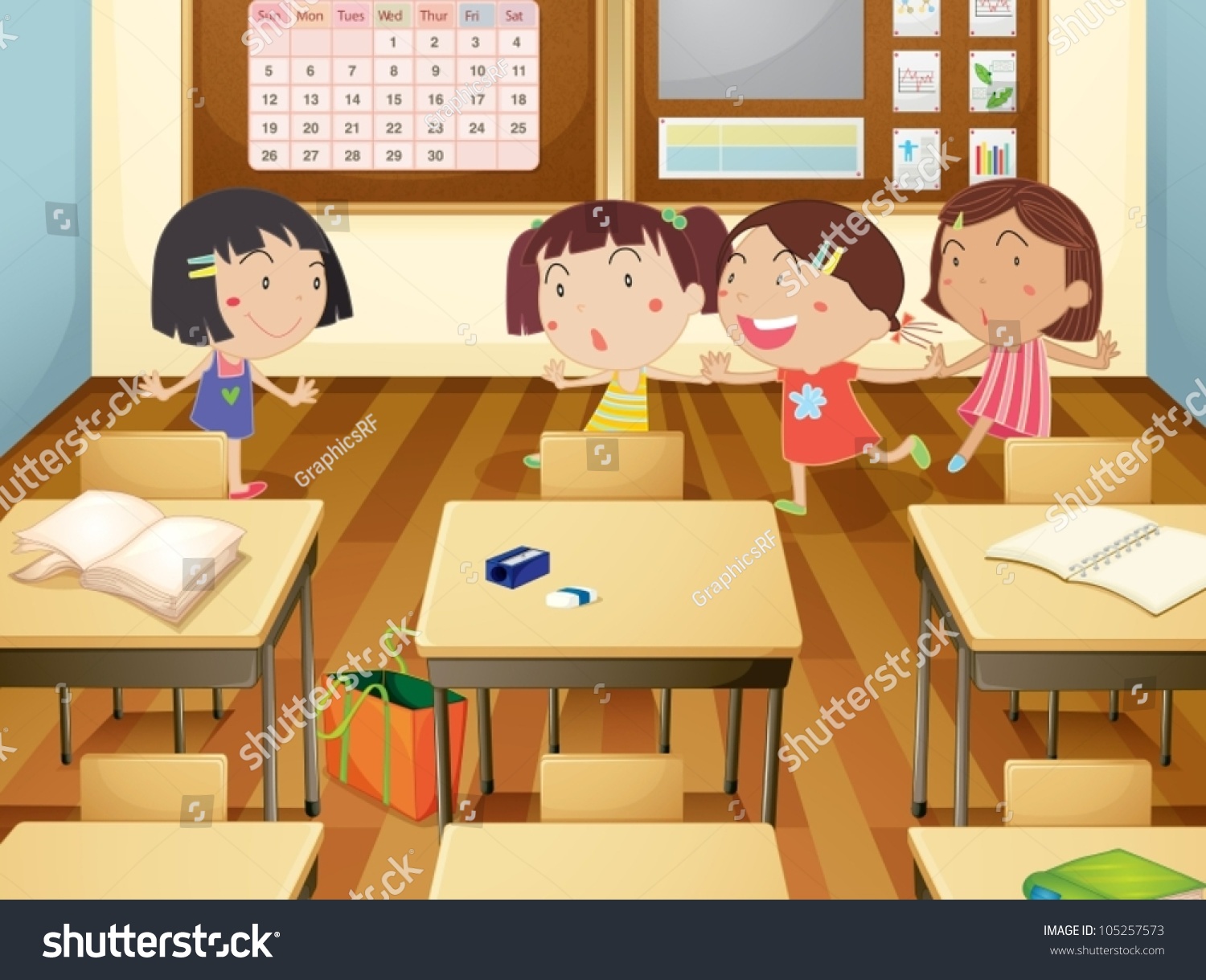 Illustration Girls Studing Classroom Stock Vector 105257573 - Shutterstock