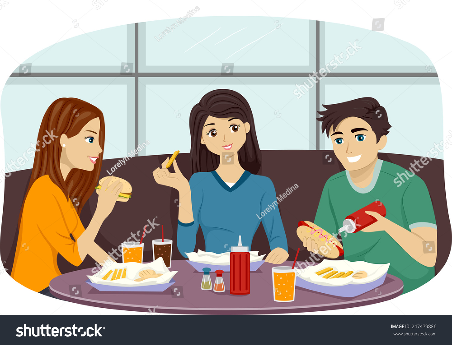 Illustration Group Friends Eating Together Fast Stock Vector 247479886