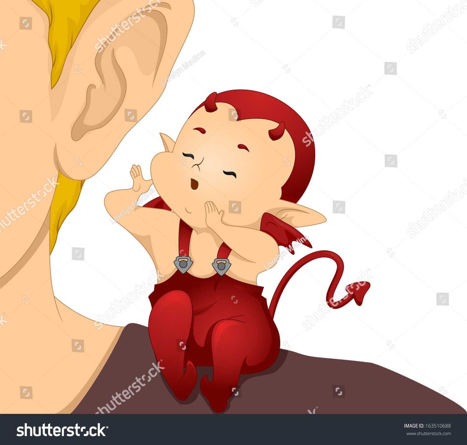 Illustration Of A Little Devil Whispering In A Guy'S Ear 163510688