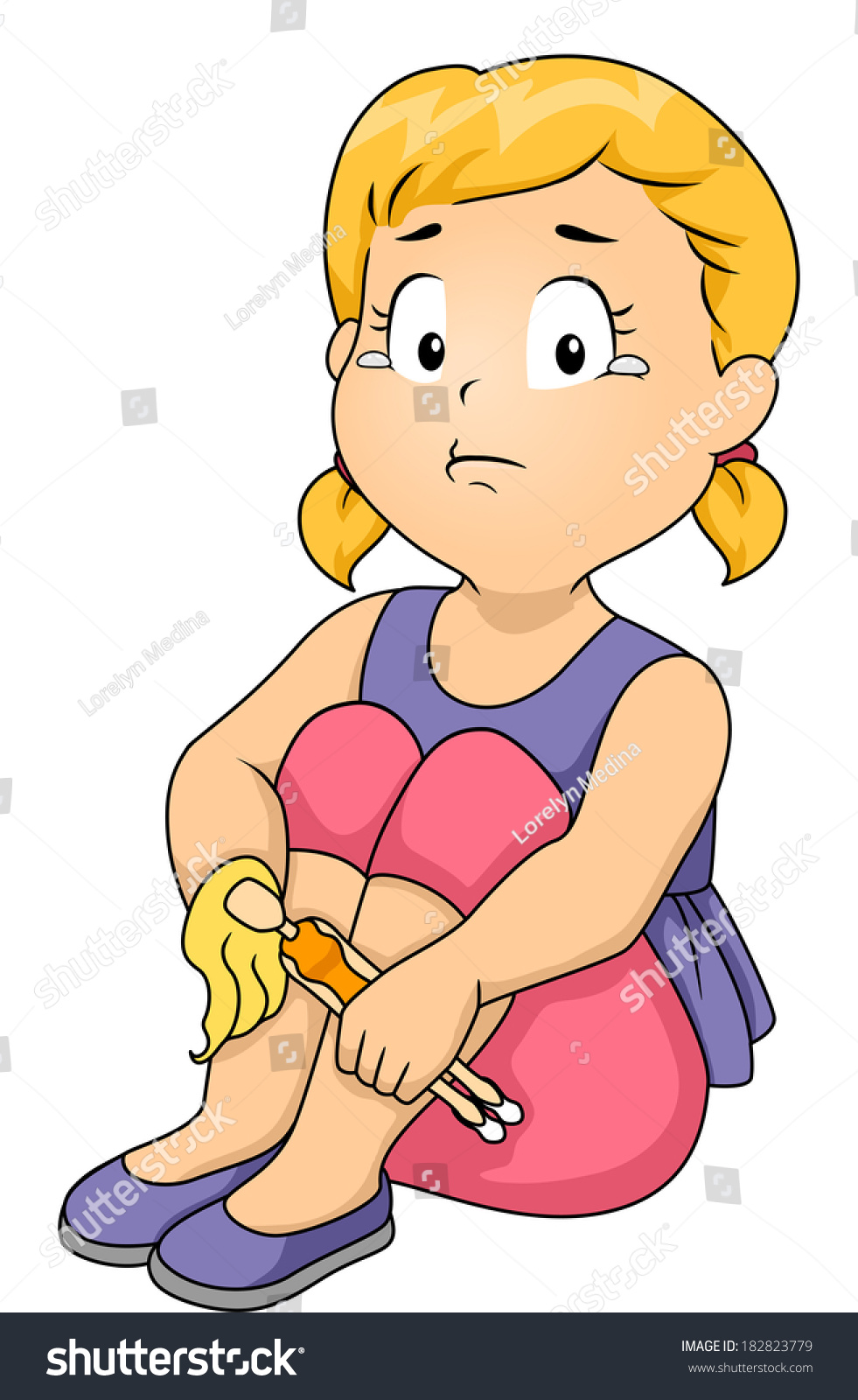 Illustration Little Girl Crying While Clutching Stock Vector 182823779 