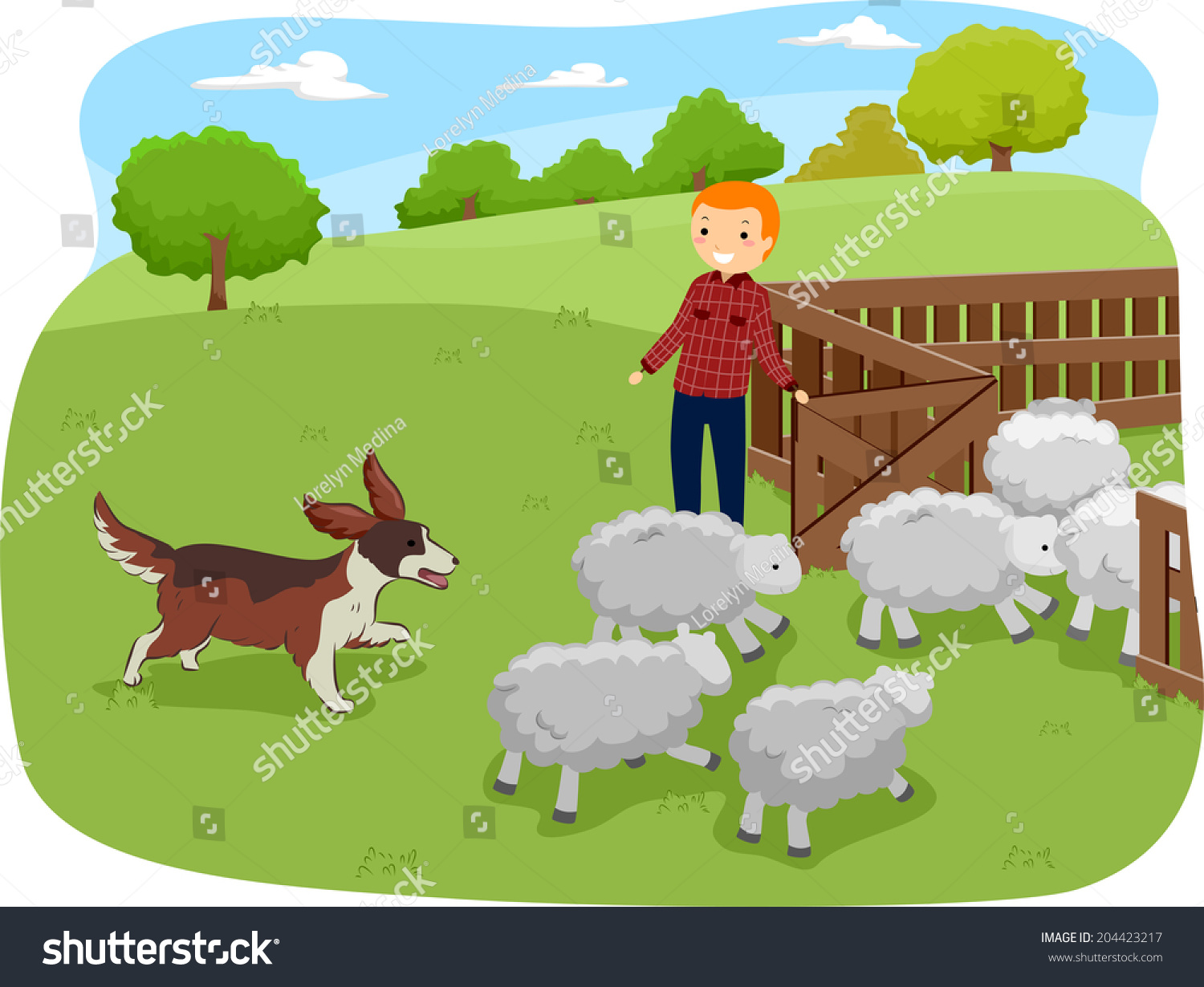 Illustration Shepherd Dog Herding Shop While Stock Vector 204423217