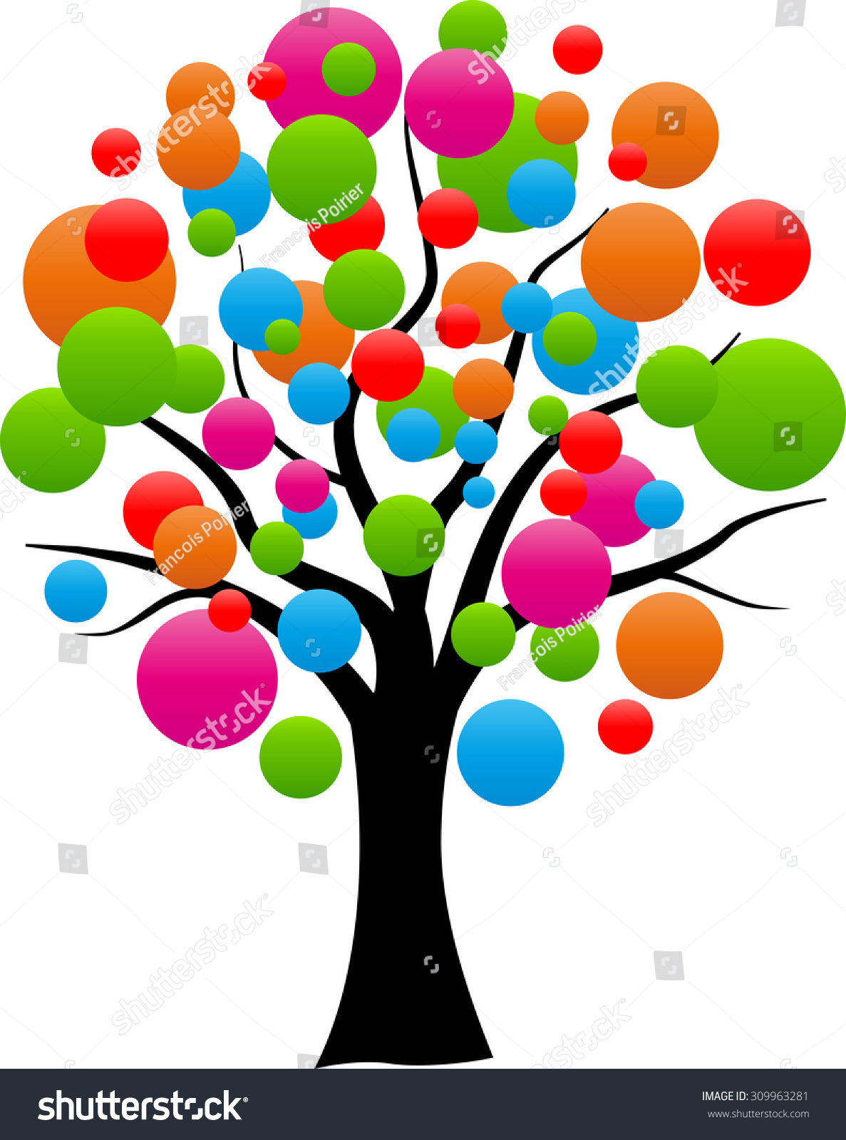 Illustration Of Abstract Tree With Colorful Balloons - 309963281