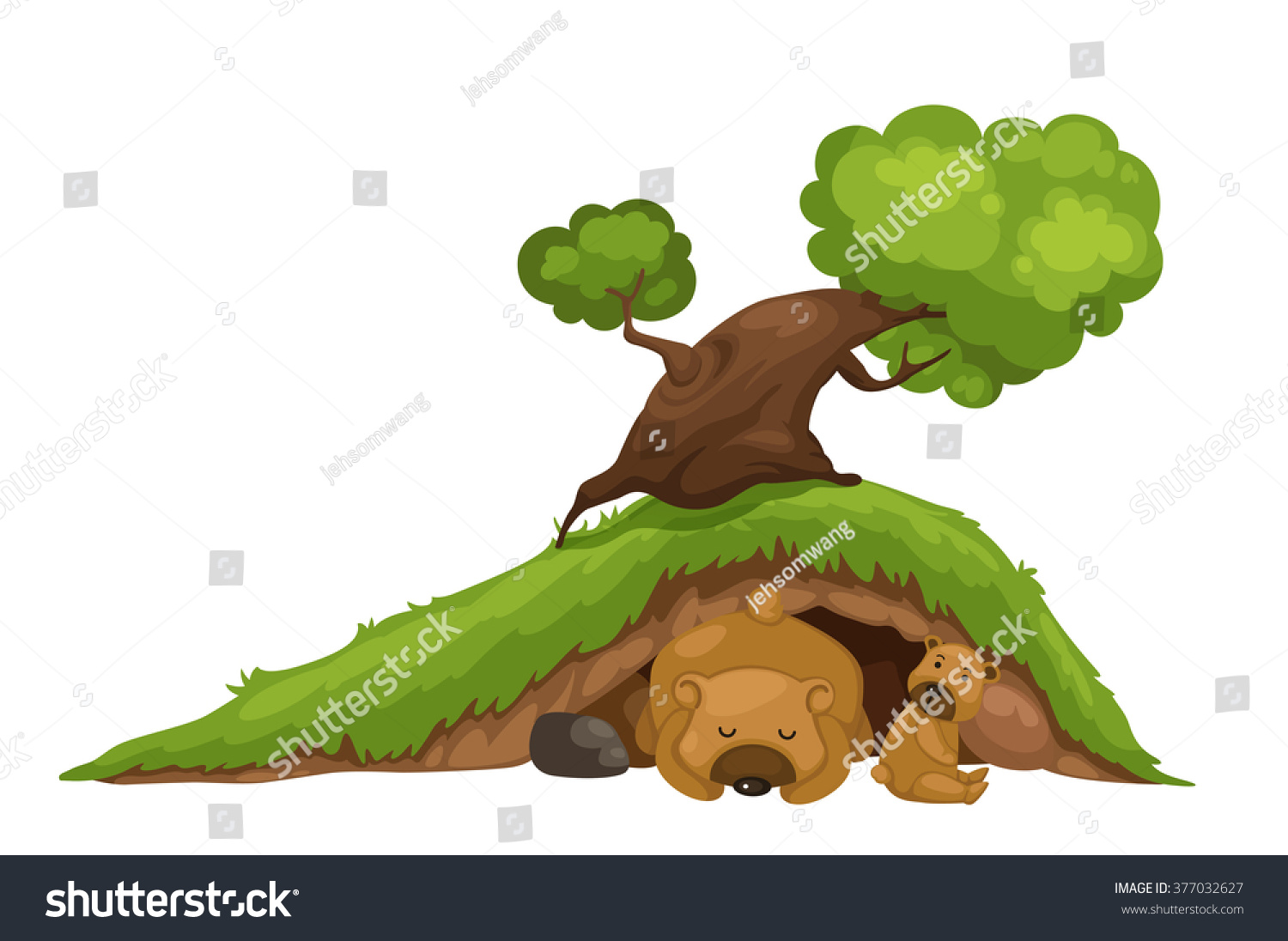 Illustration Of Bear Sleeping In Cave Vector - 377032627 : Shutterstock