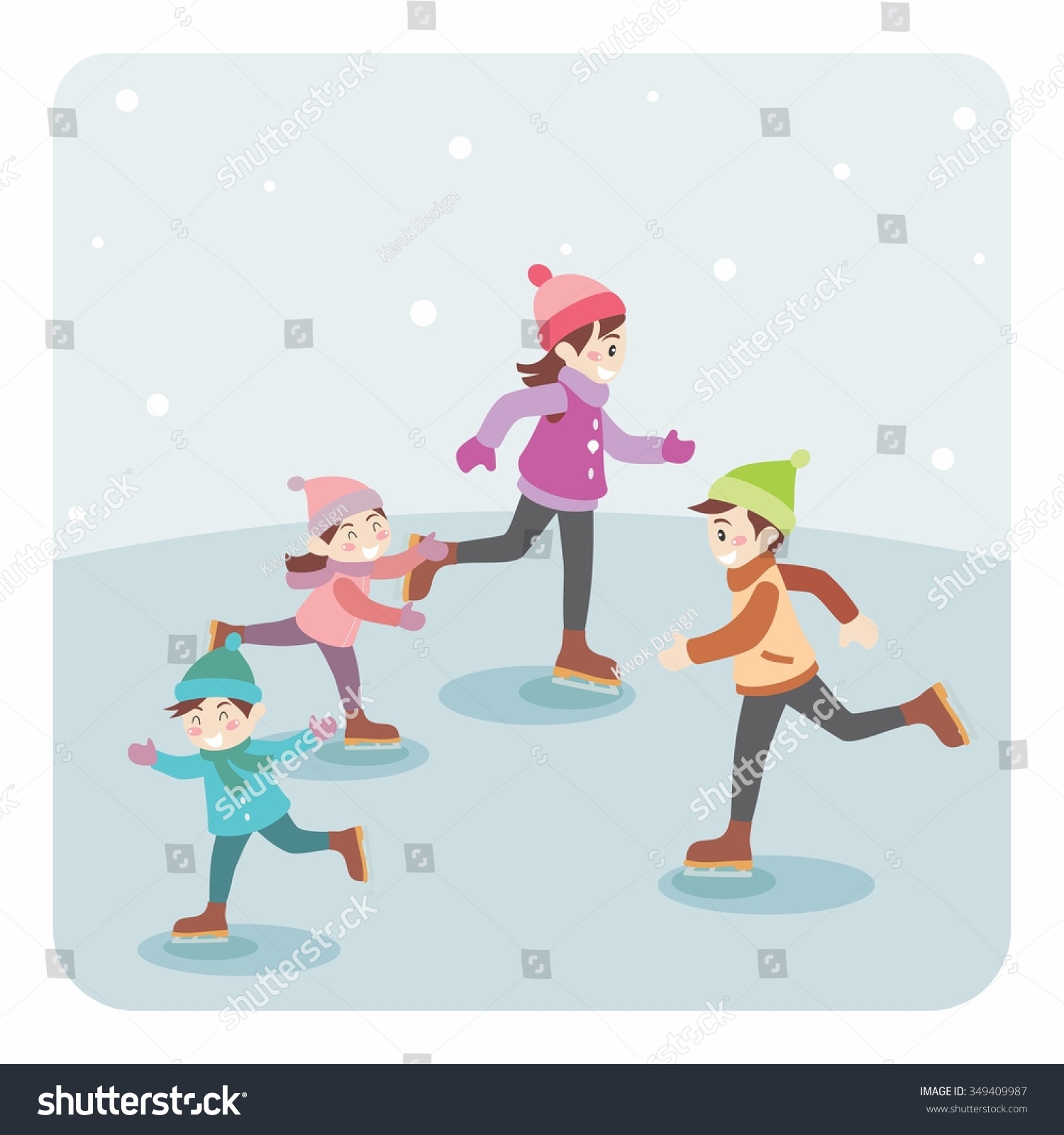 Illustration Cartoon Family Playing Ice Skating Stock Vector 349409987