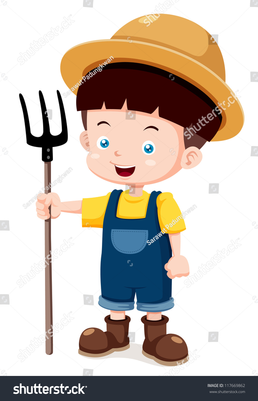 Illustration Of Cartoon Young Farmer - 117669862 : Shutterstock