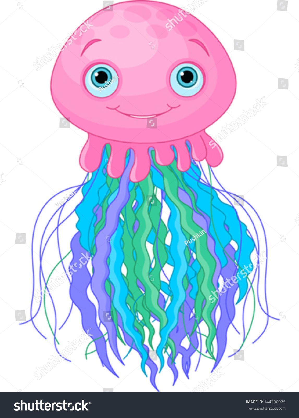 stock vector illustration of cute cartoon jellyfish 144390925