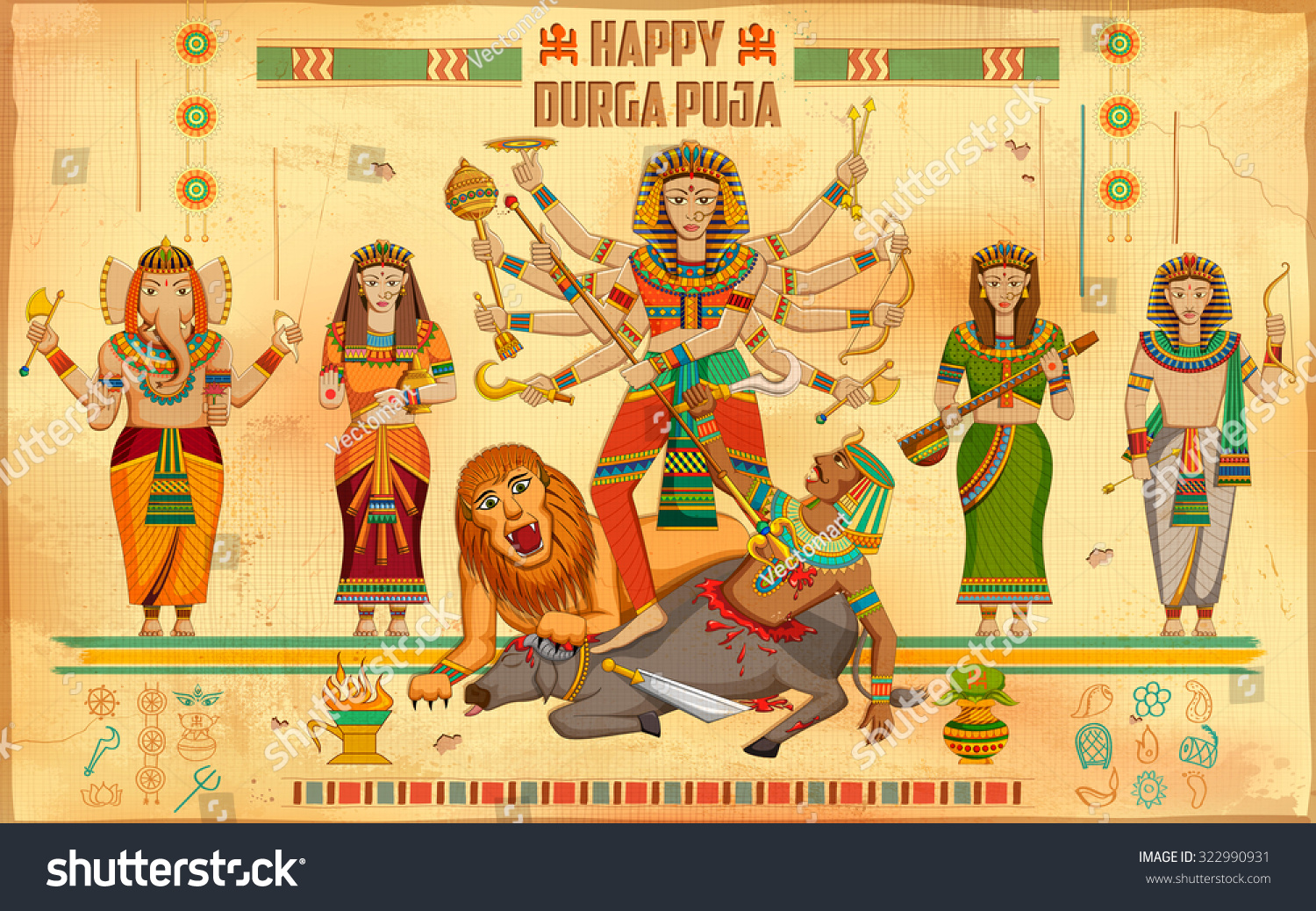 Illustration Of Happy Durga Puja Background - 322990931 : Shutterstock