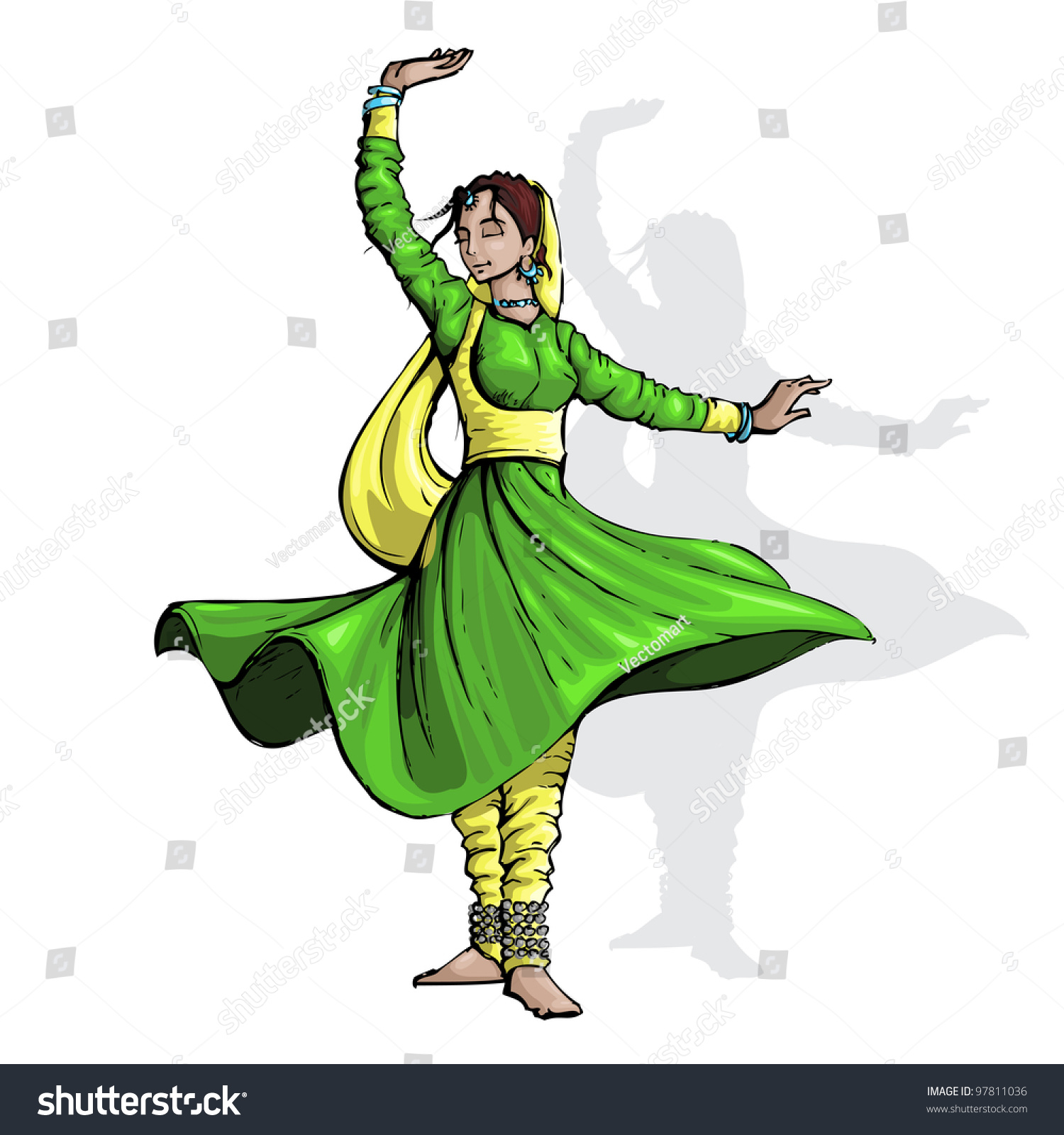 Illustration Indian Classical Dancer Performing Kathak Stock Vector Shutterstock