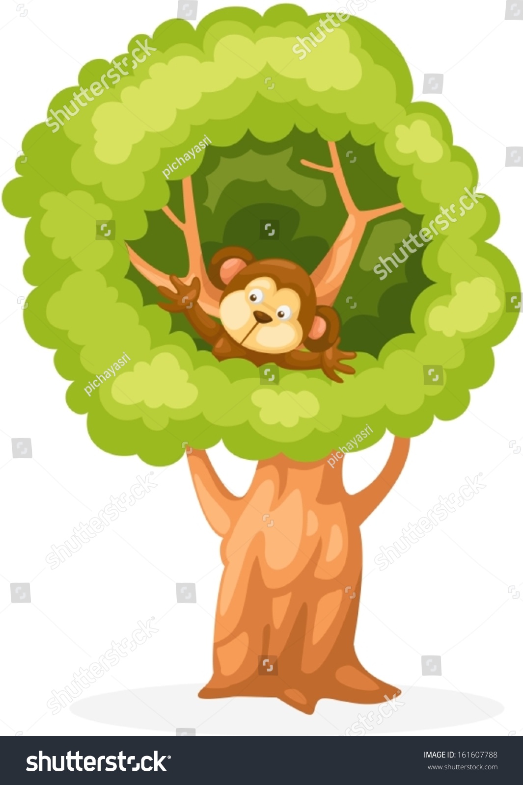 Illustration Isolated Cartoon Monkey On Tree Stock Vector 161607788