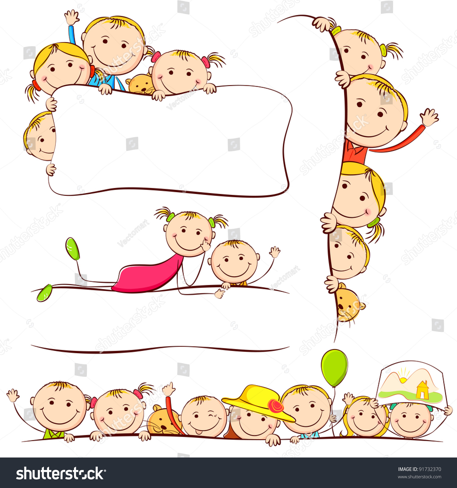 Illustration Of Kids Peeping Behind Placard - 91732370 : Shutterstock