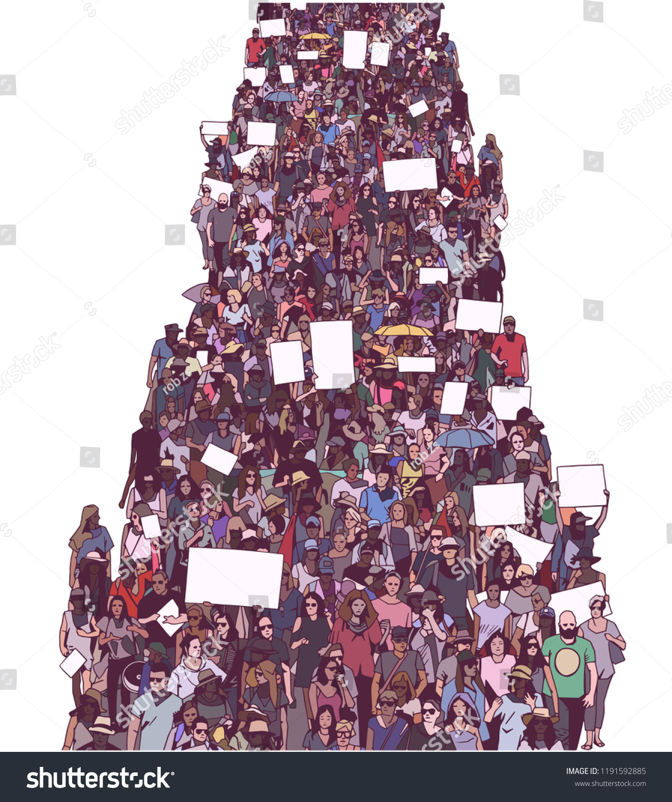 Illustration Large Crowd Protest Demonstration Blank Stock Vector