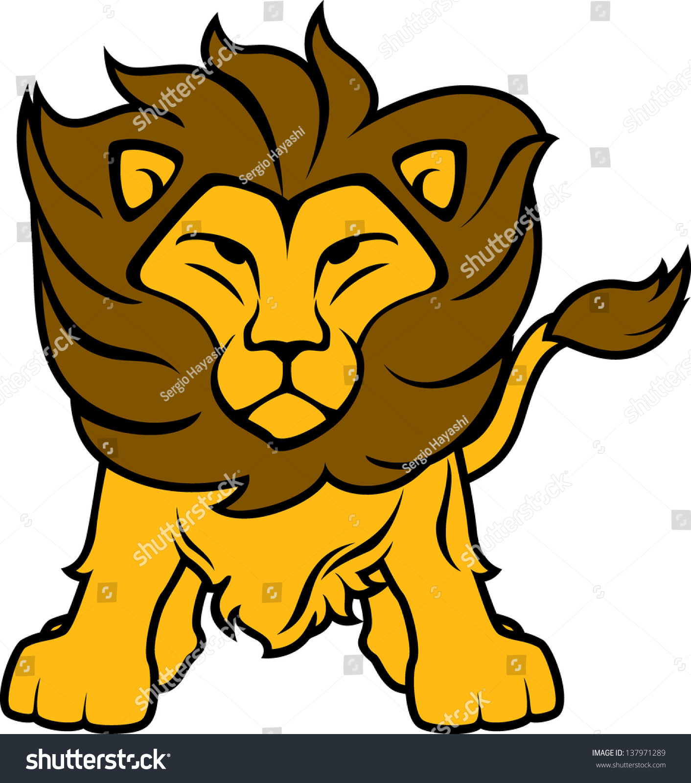 Illustration Of Lion Front View Isolated On White Background, In Vector ...