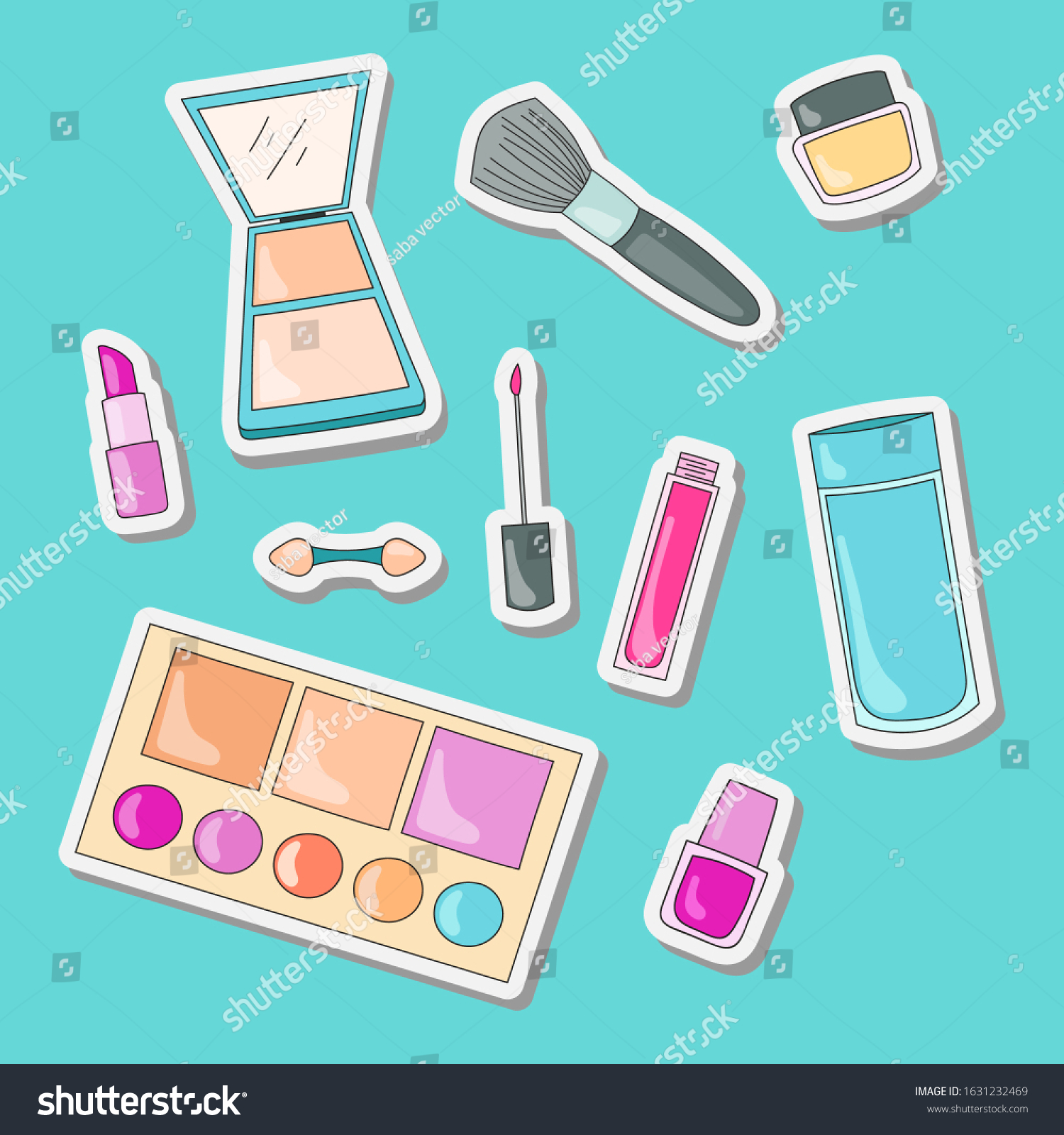 Illustration Makeup Stickers That Set Cute Stock Vector Royalty Free