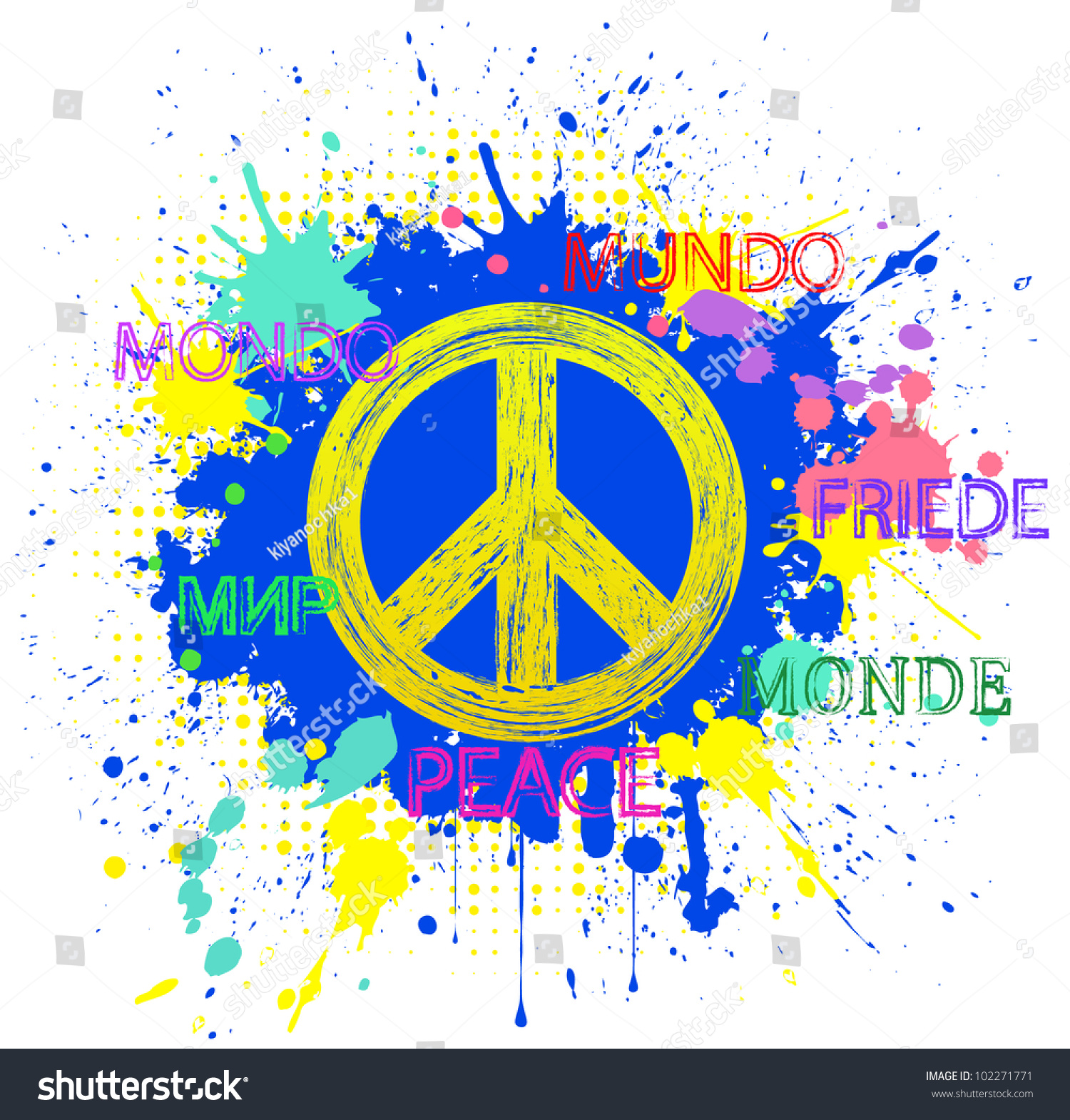 Illustration Peace Symbol On Blue Grunge Stock Vector 102271771 