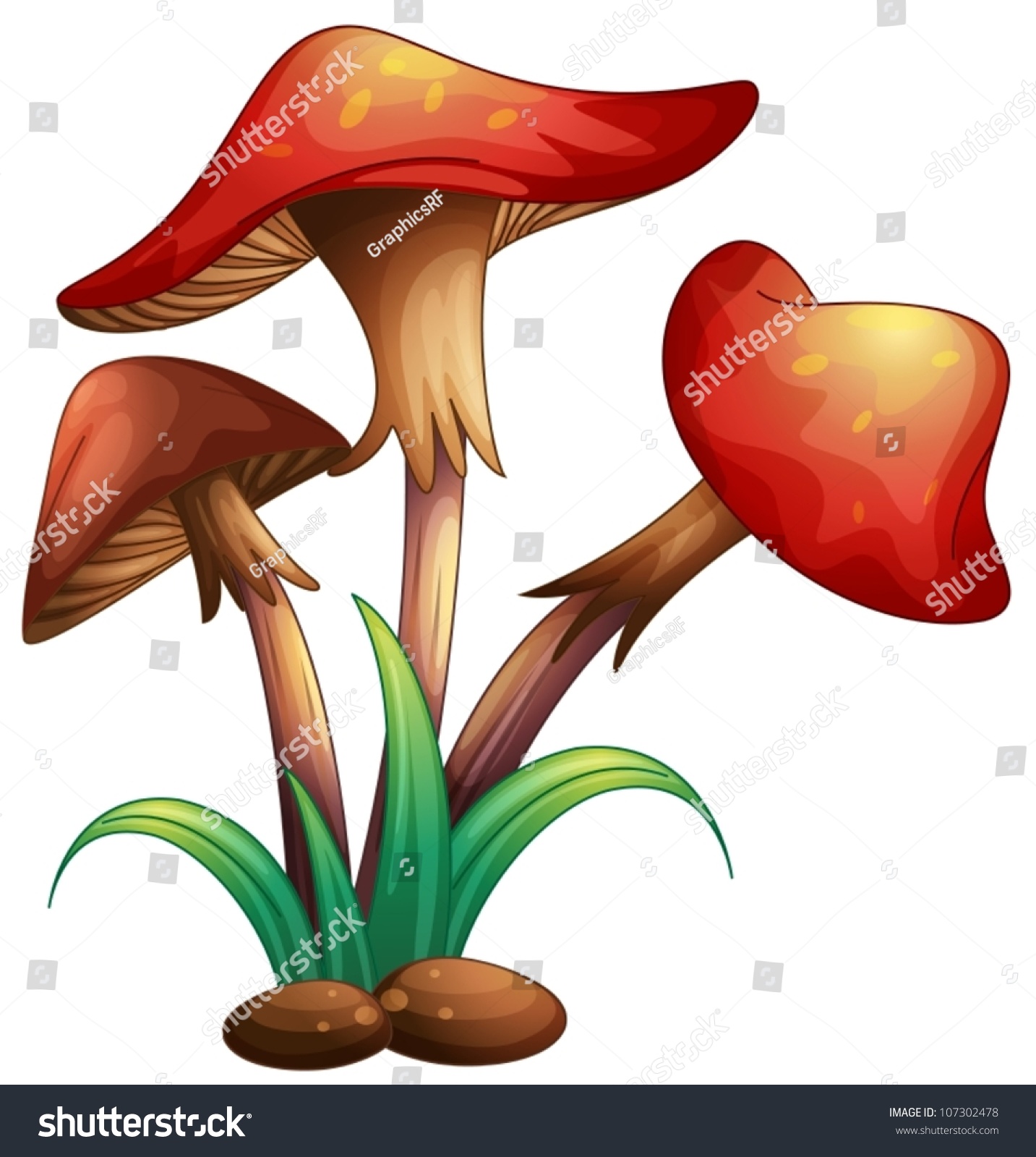 Illustration Of Red Mushrooms On A White Background 107302478