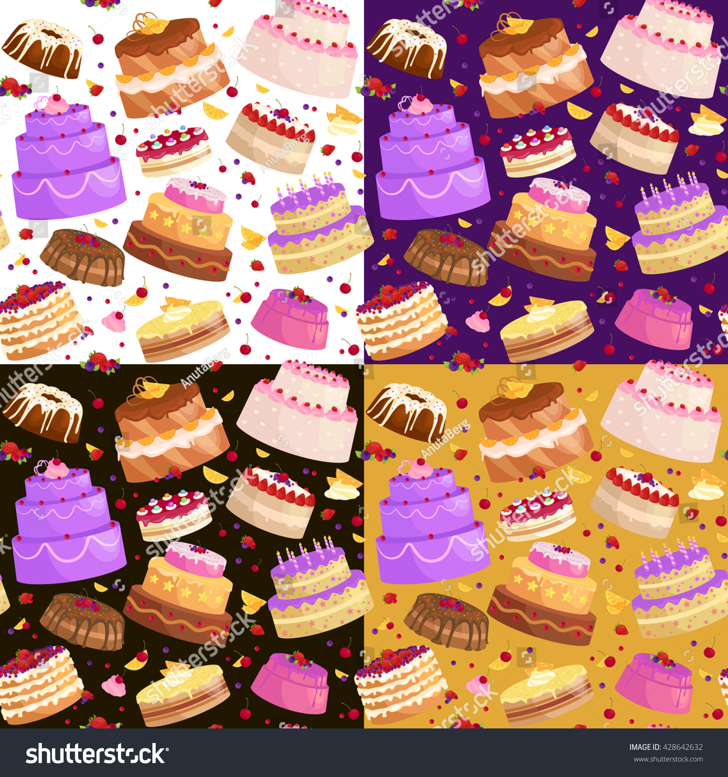 Illustration of sweet baked vector isolated cakes set.Strawberry icing cake for holiday baked brown chocolate cake for gourmet colorful birthday celebration cherry cake bakery with fruit cartoon Illustration of sweet baked vector isolated cakes set.Strawberry icing cake for holiday baked brown chocolate cake for gourmet colorful birthday celebration cherry cake bakery with fruit cartoon