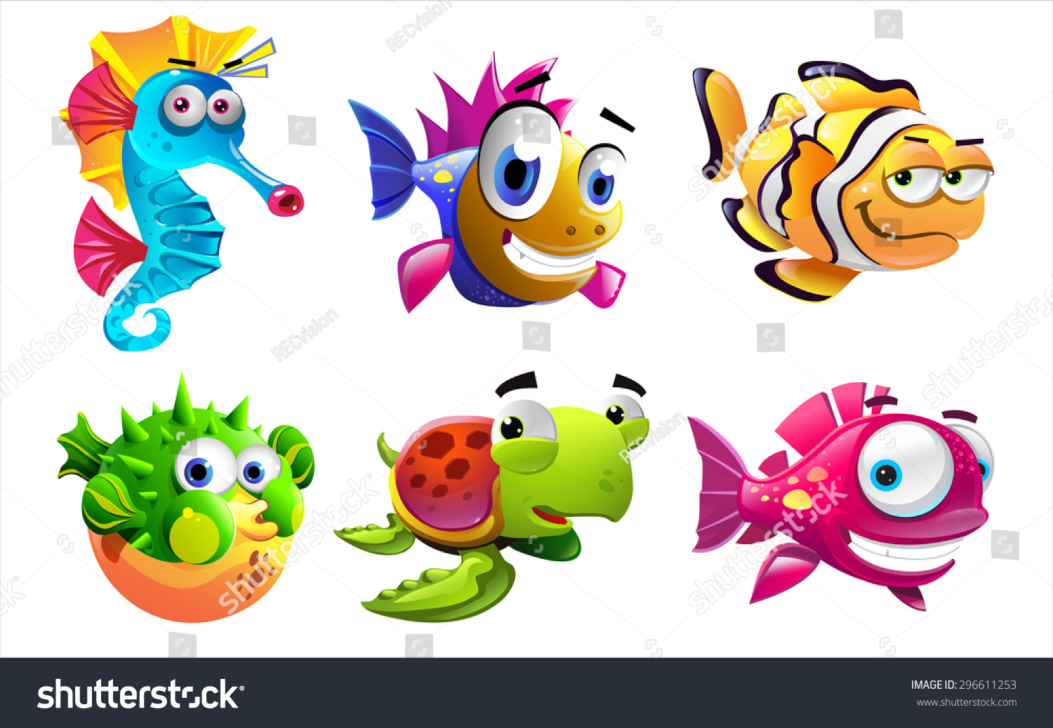 Illustration Cartoon Sea Creatures On White Stock Vector 296611253
