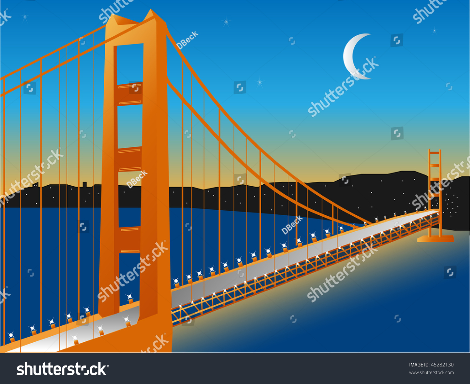 Illustration Of The Golden Gate Bridge At Dusk - 45282130 : Shutterstock