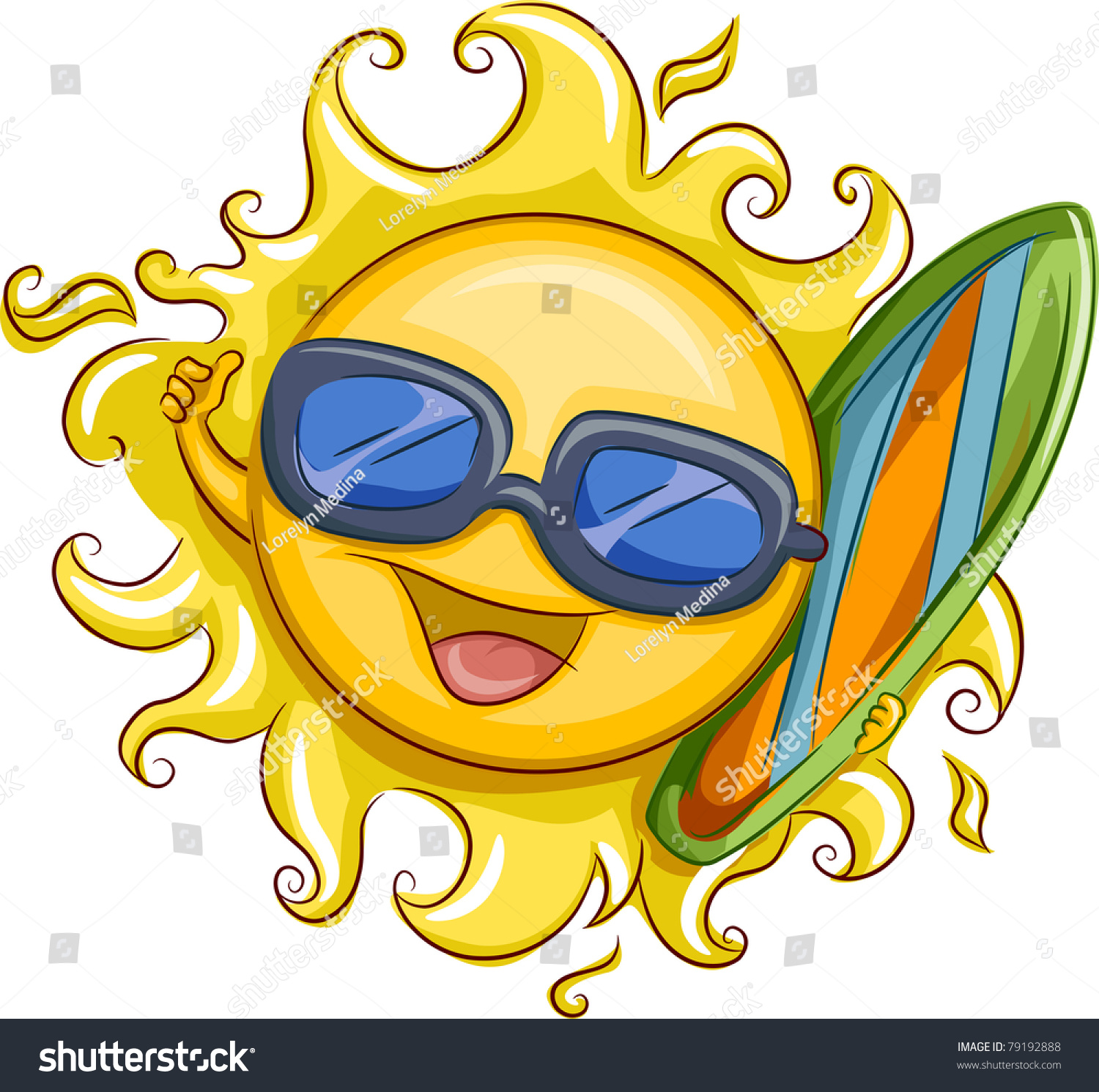 Illustration Sun Holding Surfer Board Stock Vector 79192888 - Shutterstock