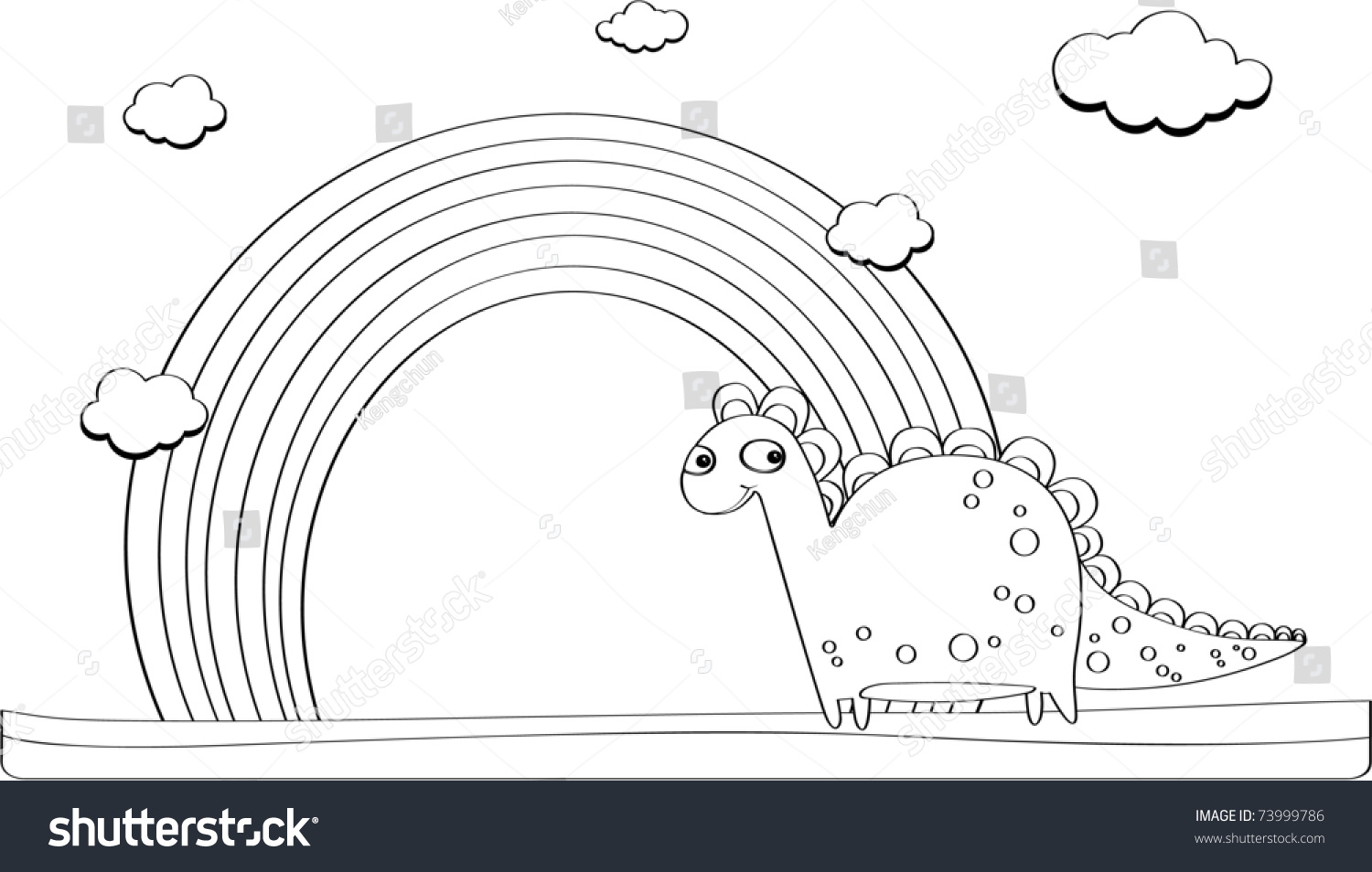 Illustration Outline Cute Dinosaur Rainbow Stock Vector 73999786