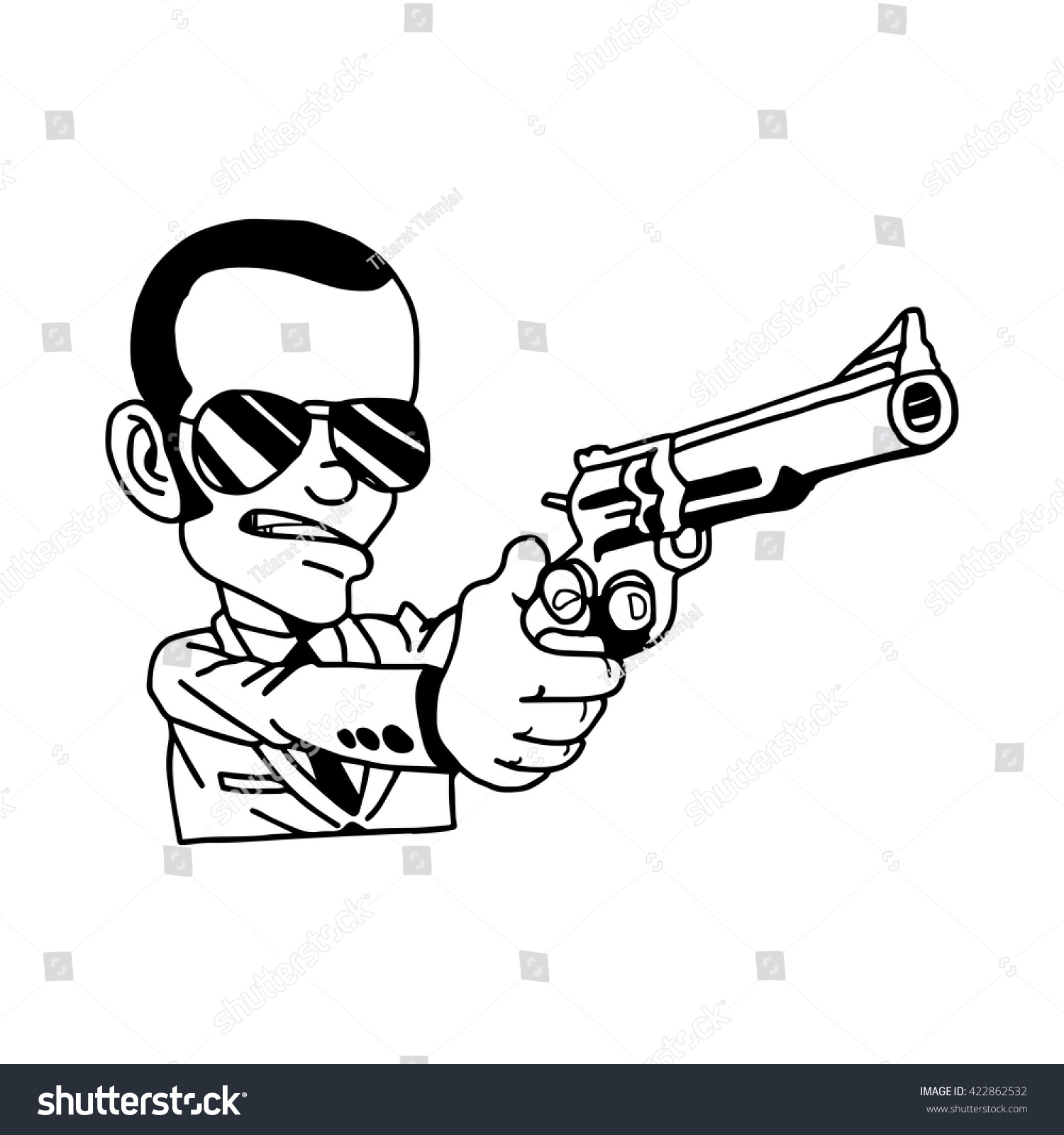Illustration Vector Hand Drawn Doodle Of Man In Suit Holding Gun