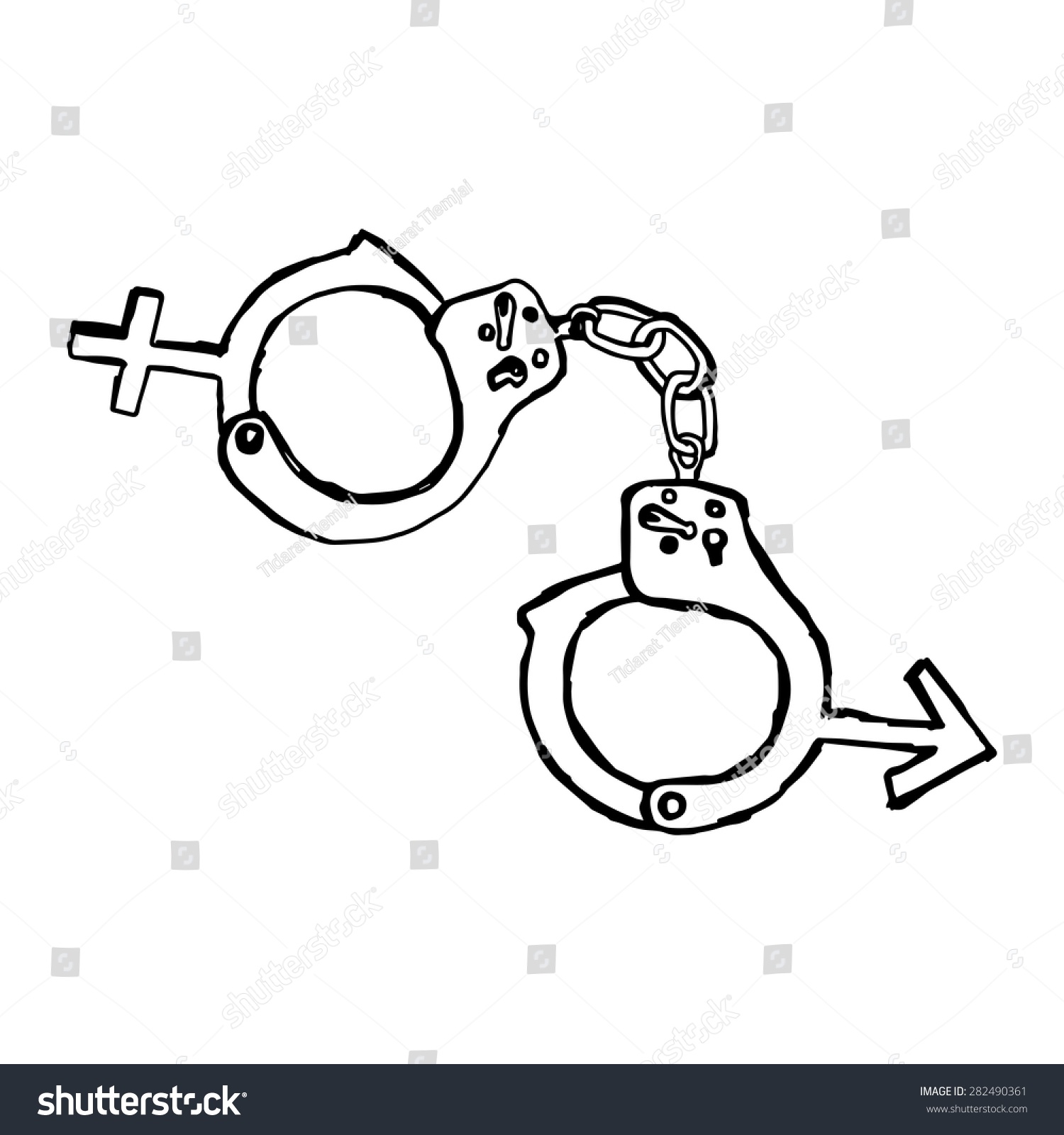 Illustration Vector Hand Drawn Doodles Of Handcuff With Sex Sign Marriage Concept Creative 