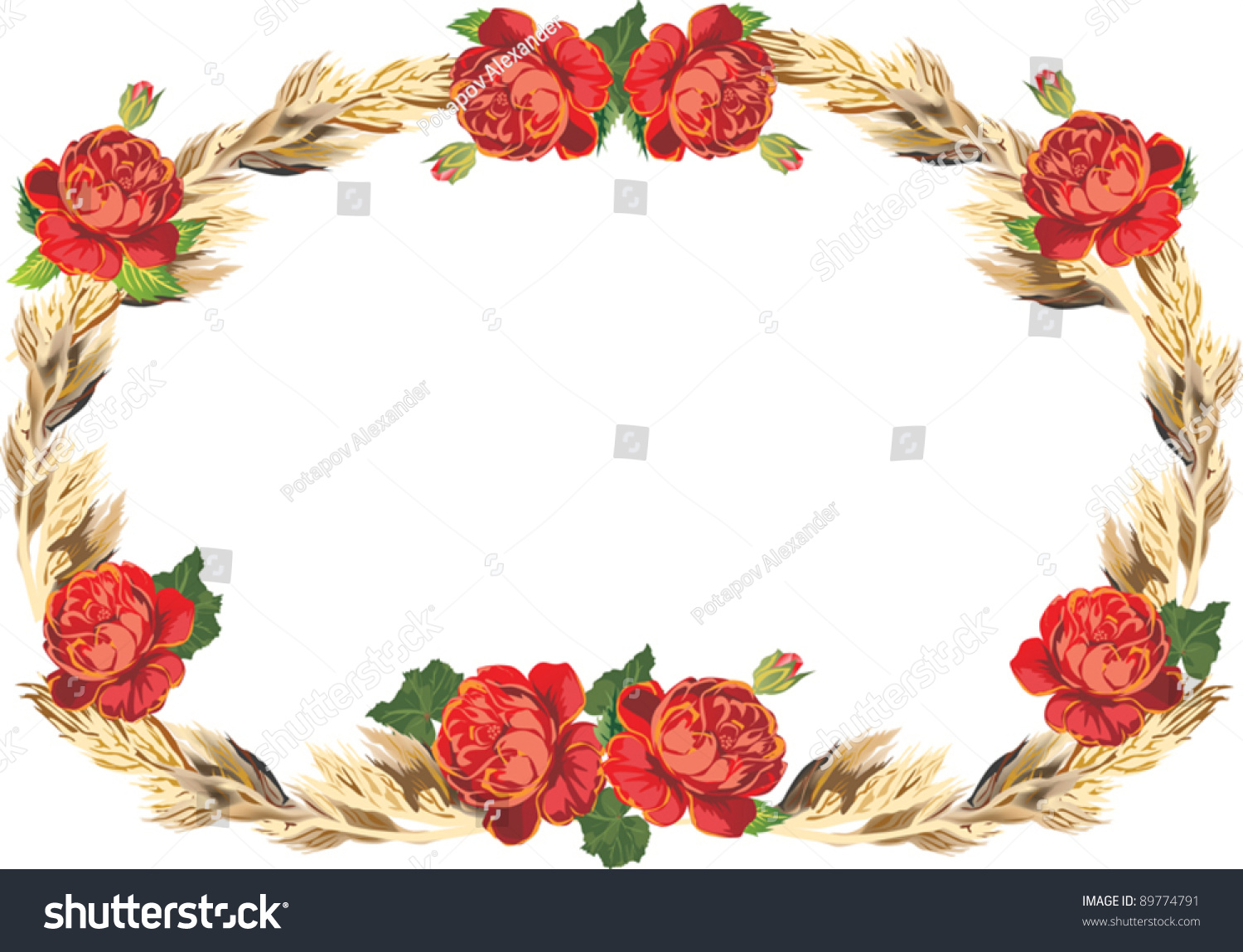 Illustration Red Rose Flowers Dry Grass Stock Vector 89774791