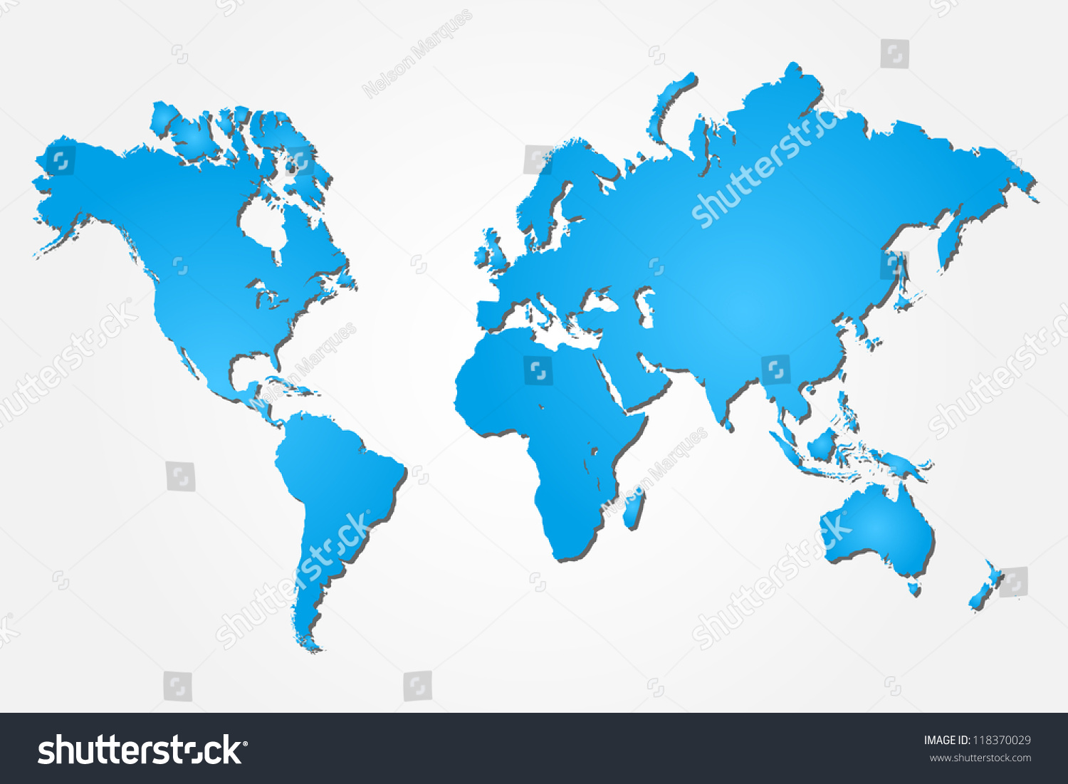 Image Of A Colorful Blue World Map Isolated On A White Background