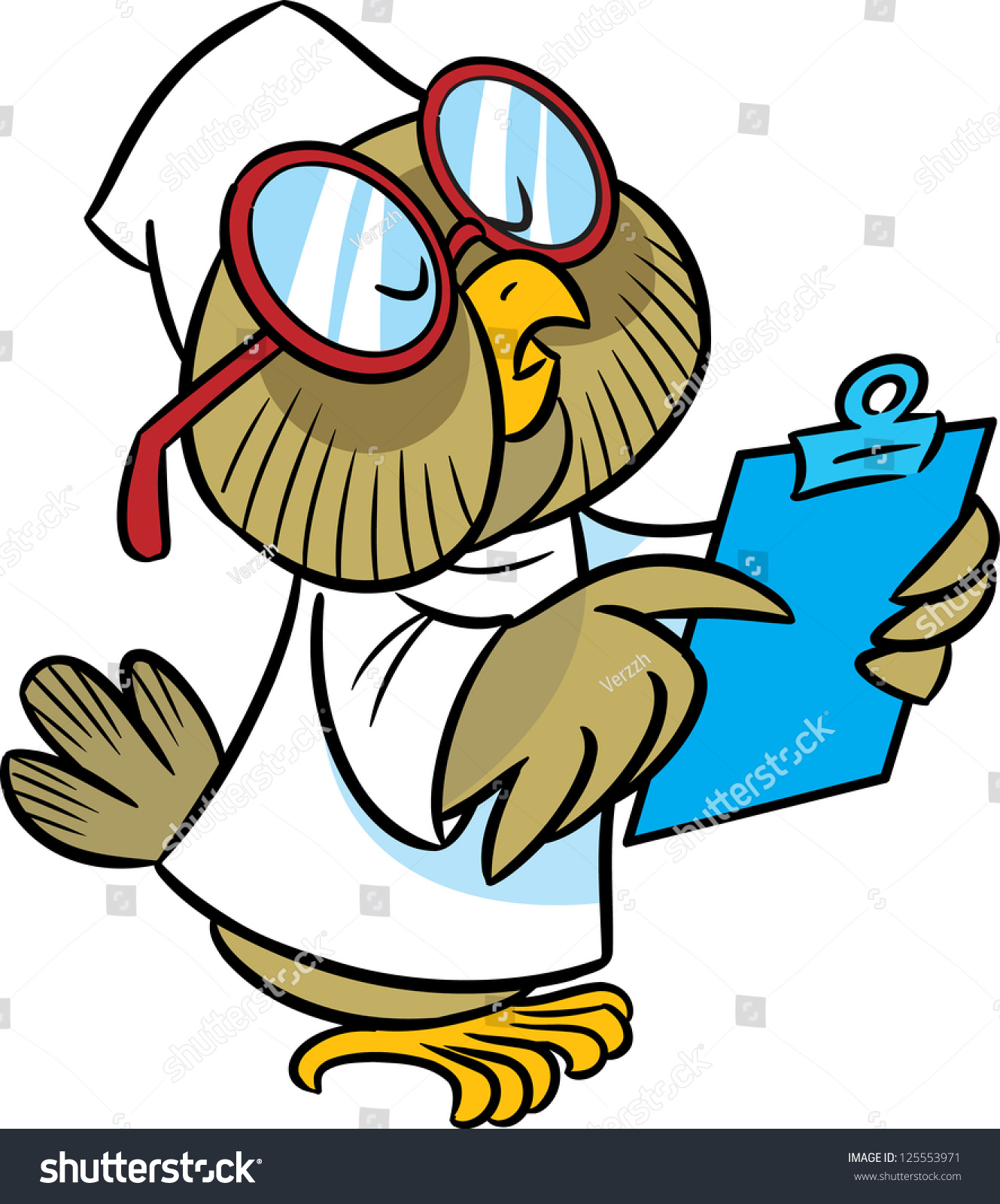 In The Illustration Cartoon Owl Doctor In A White Coat And Glasses