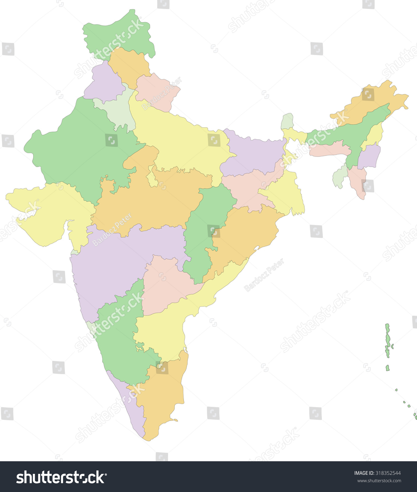 India Highly Detailed Editable Political Map 스톡 벡터 로열티 프리